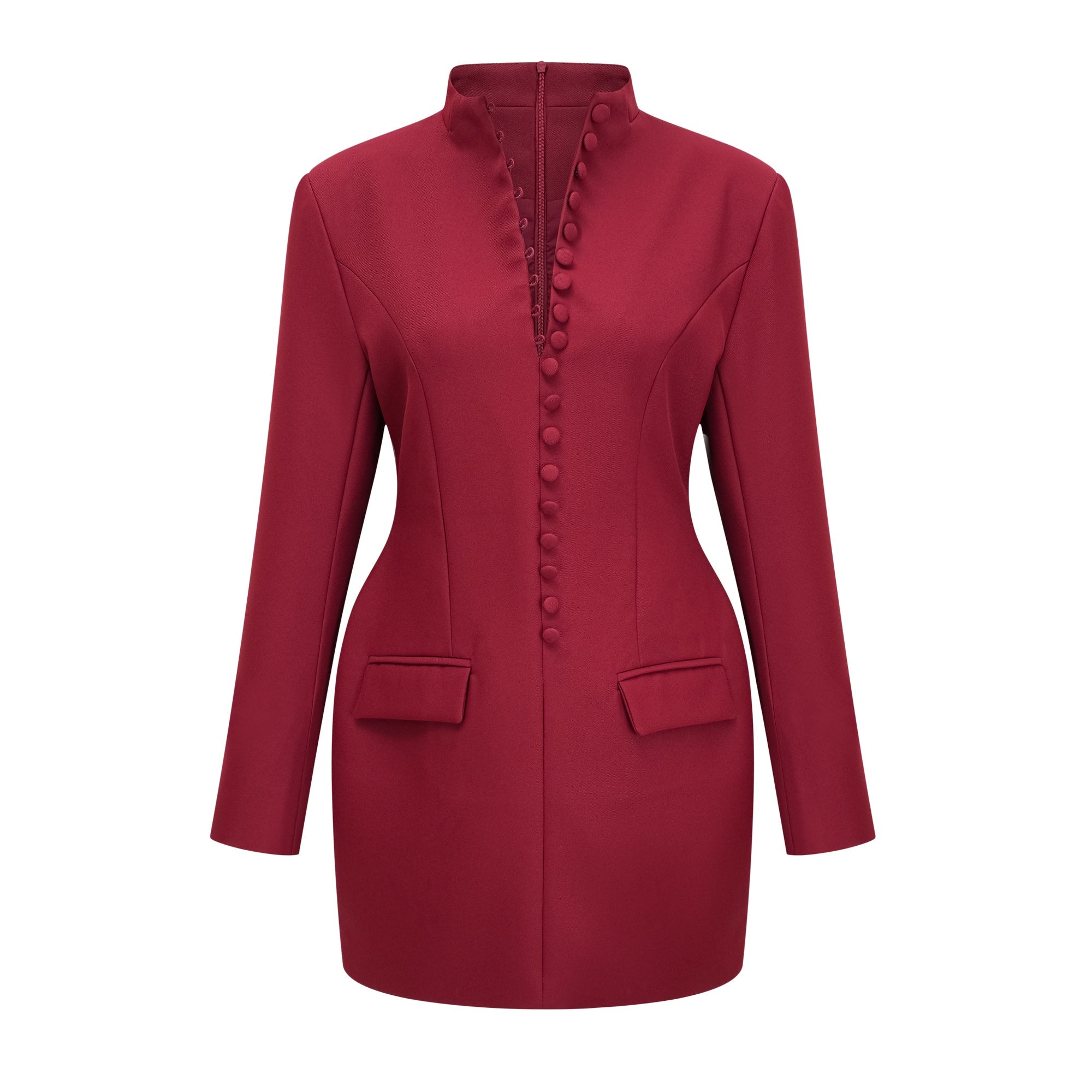 Valeria Burgundy Stand Collar Long Sleeve Mini Dress (Final Sale)