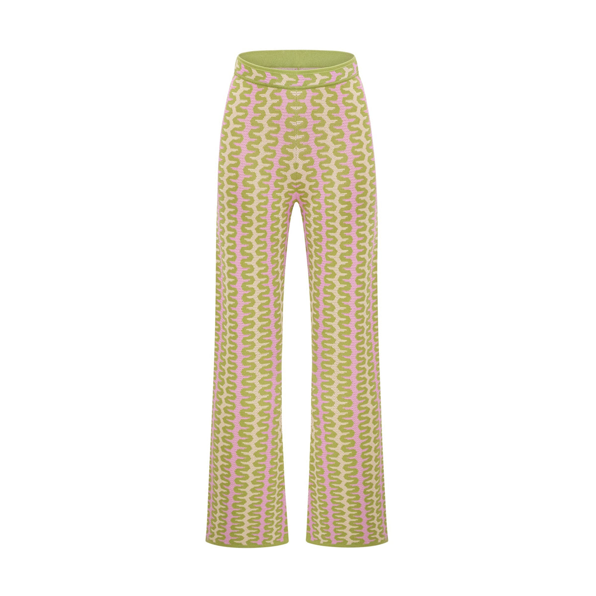 Ophélie green color-block knitted shirt & trousers matching set