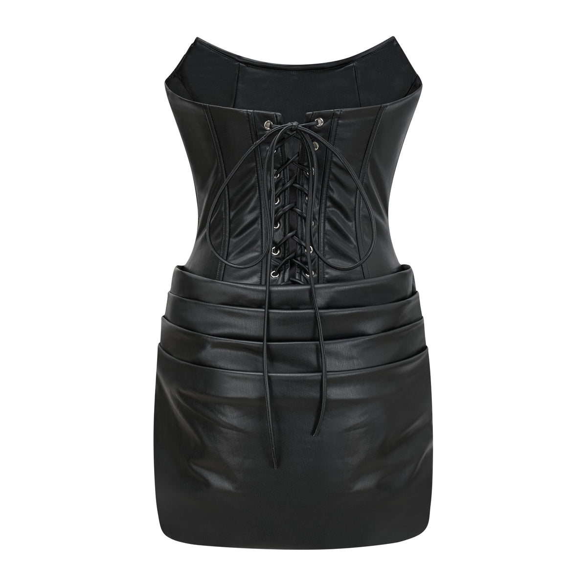 Agnes Black Ruched Leather Bodycon Mini Dress (Final Sale-US Only)