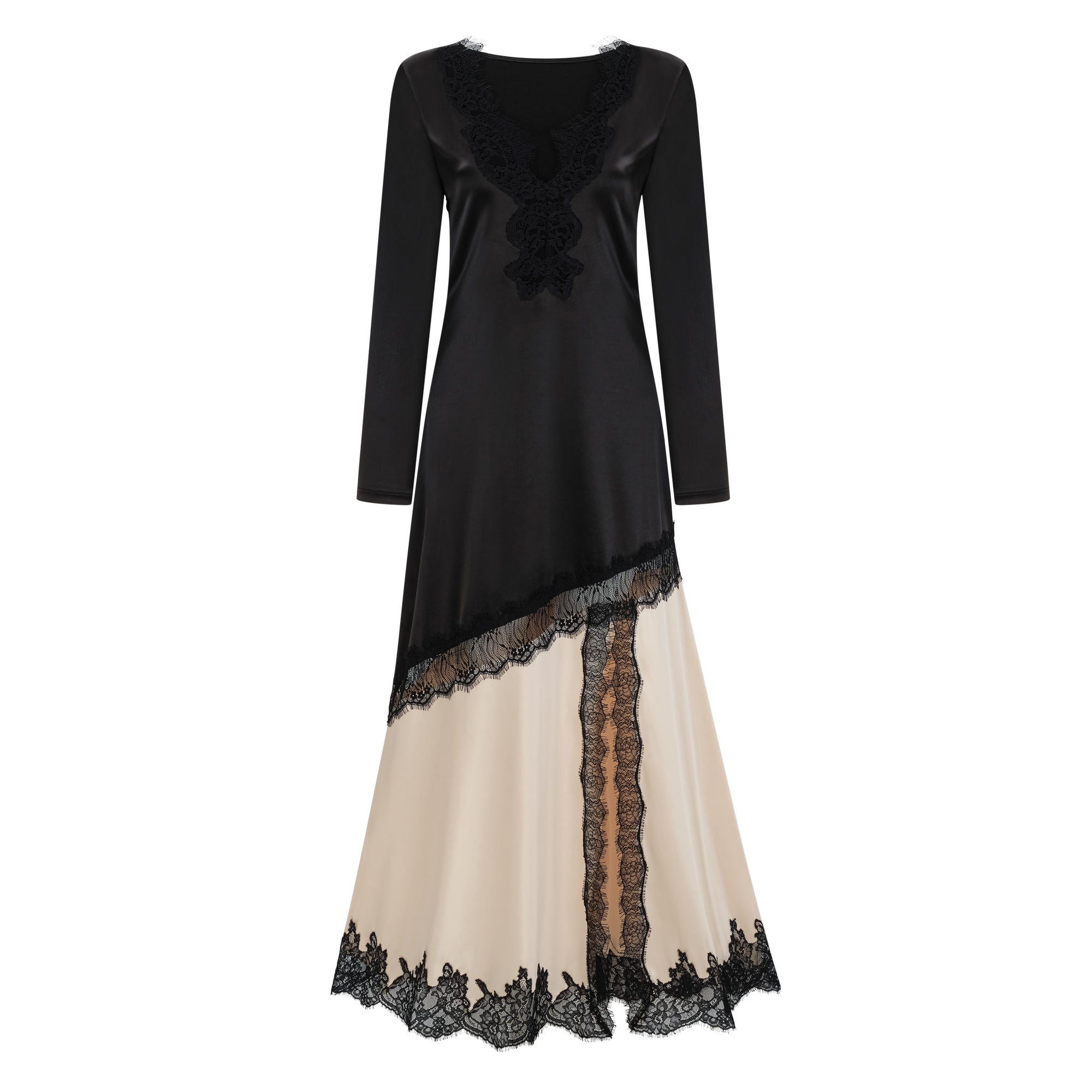 Raphaëlle Neutrals Lace Panel Satin Maxi Dress