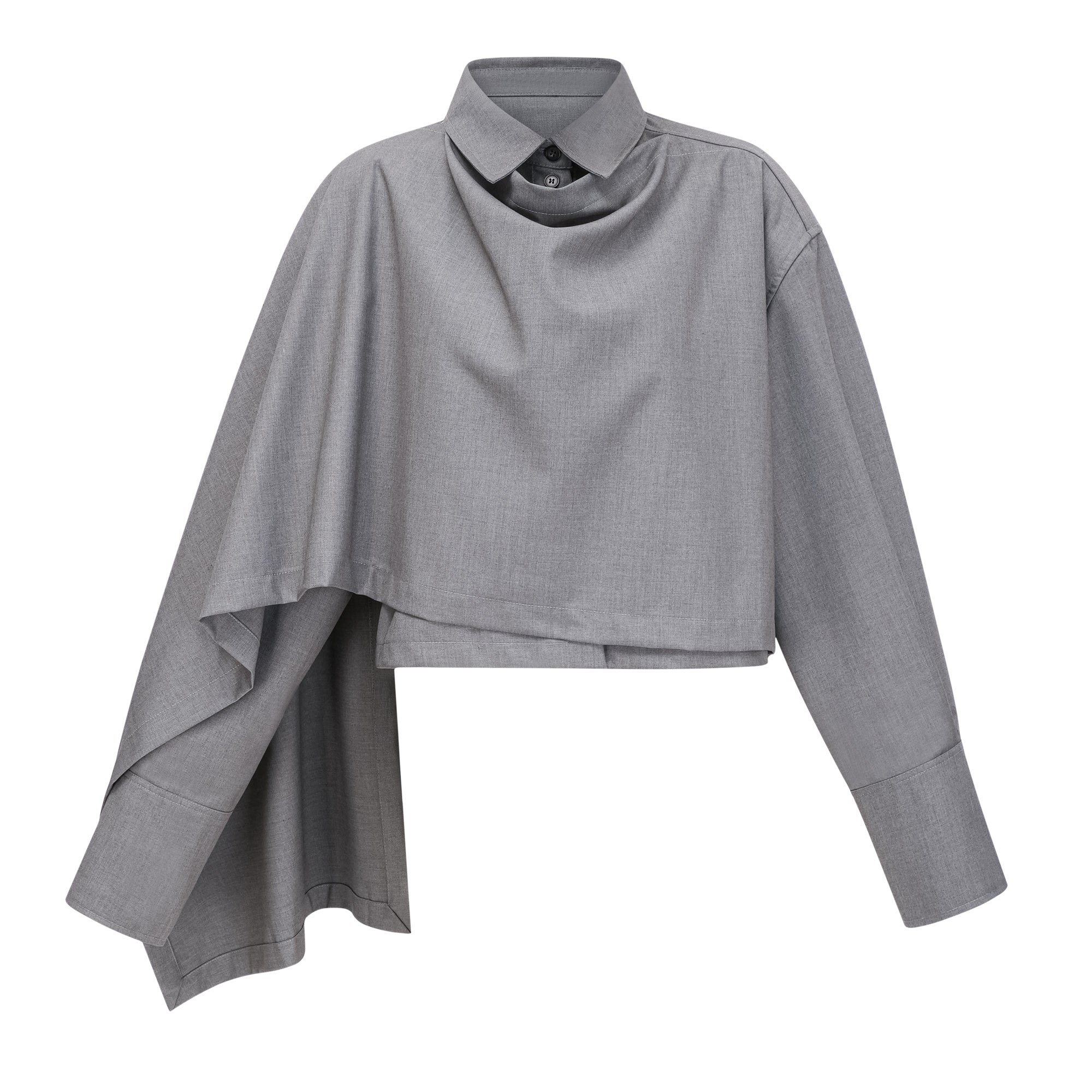 Cynthia Grey Asymmetrical Draped Shirt & Trousers Set (Final Sale-US Only)