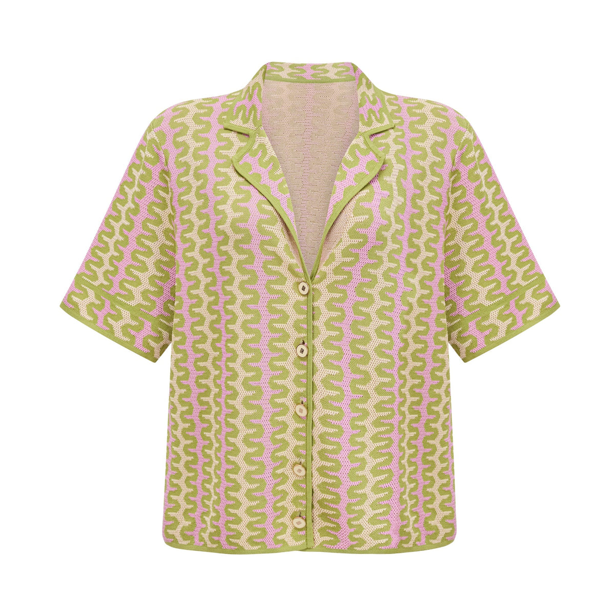 Ophélie green color-block knitted shirt & trousers matching set (Final Sale-US Only)