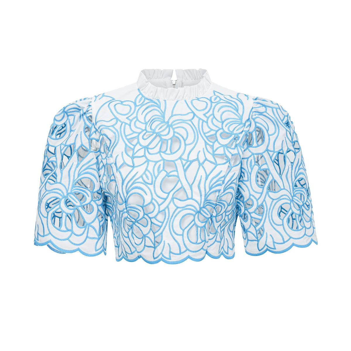 Aurore blue cut-out embroidered top & skirt matching set (Final Sale-US Only)