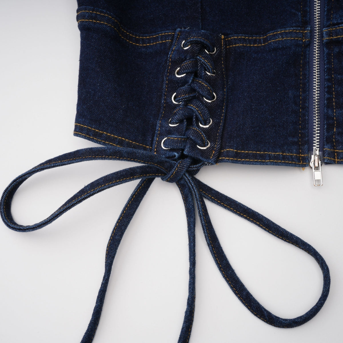 kiona indigo blue denim lace-up co-ord set