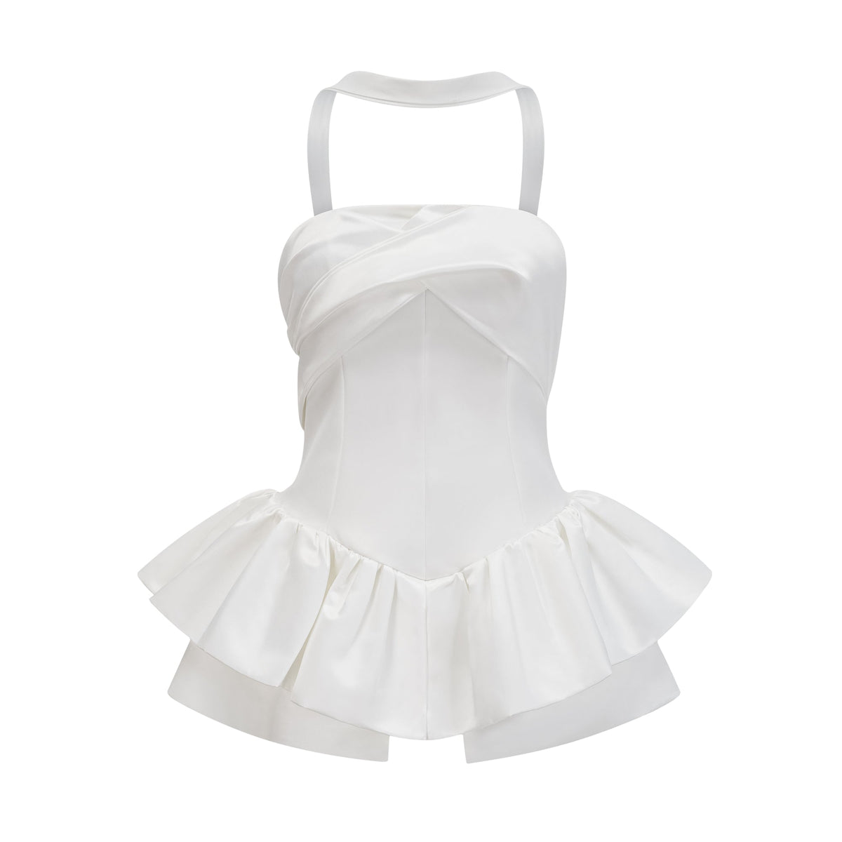 Olivia white halterneck ruffled mini dress
