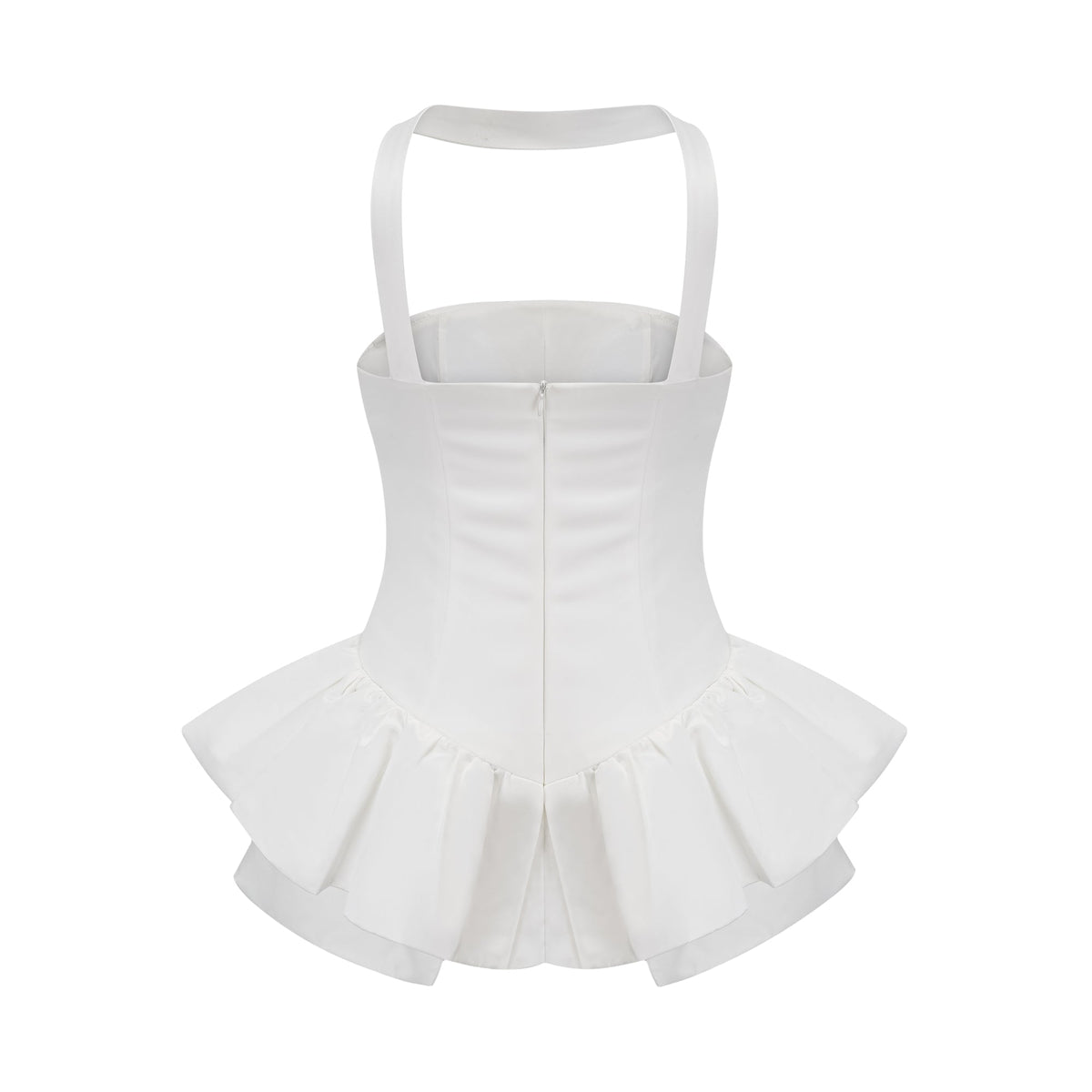 Olivia white halterneck ruffled mini dress