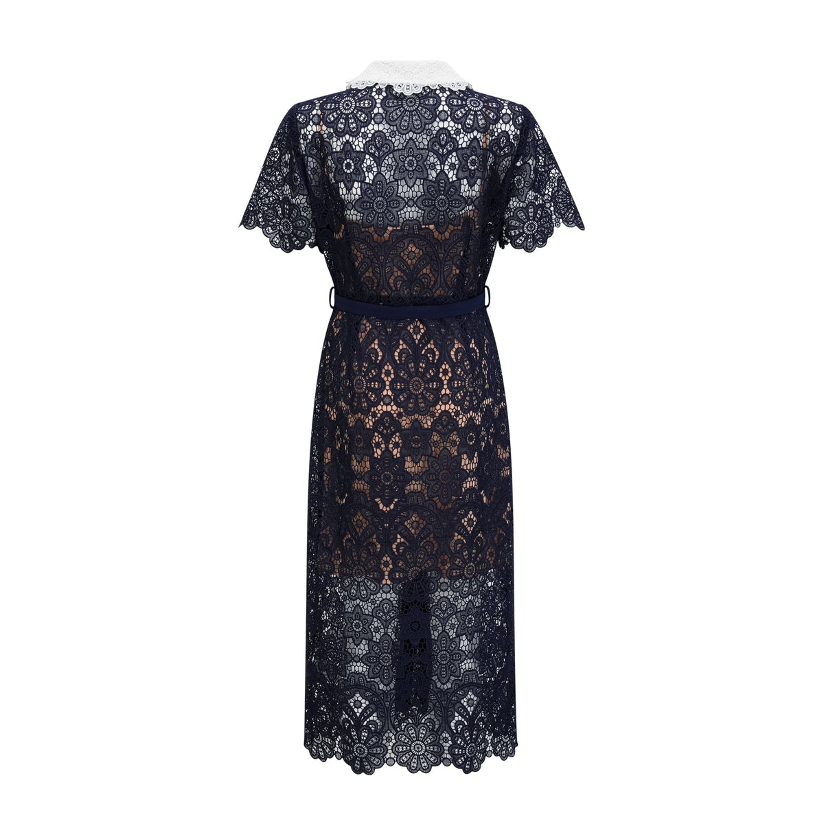Ariane dark-blue floral crochet-lace midi dress