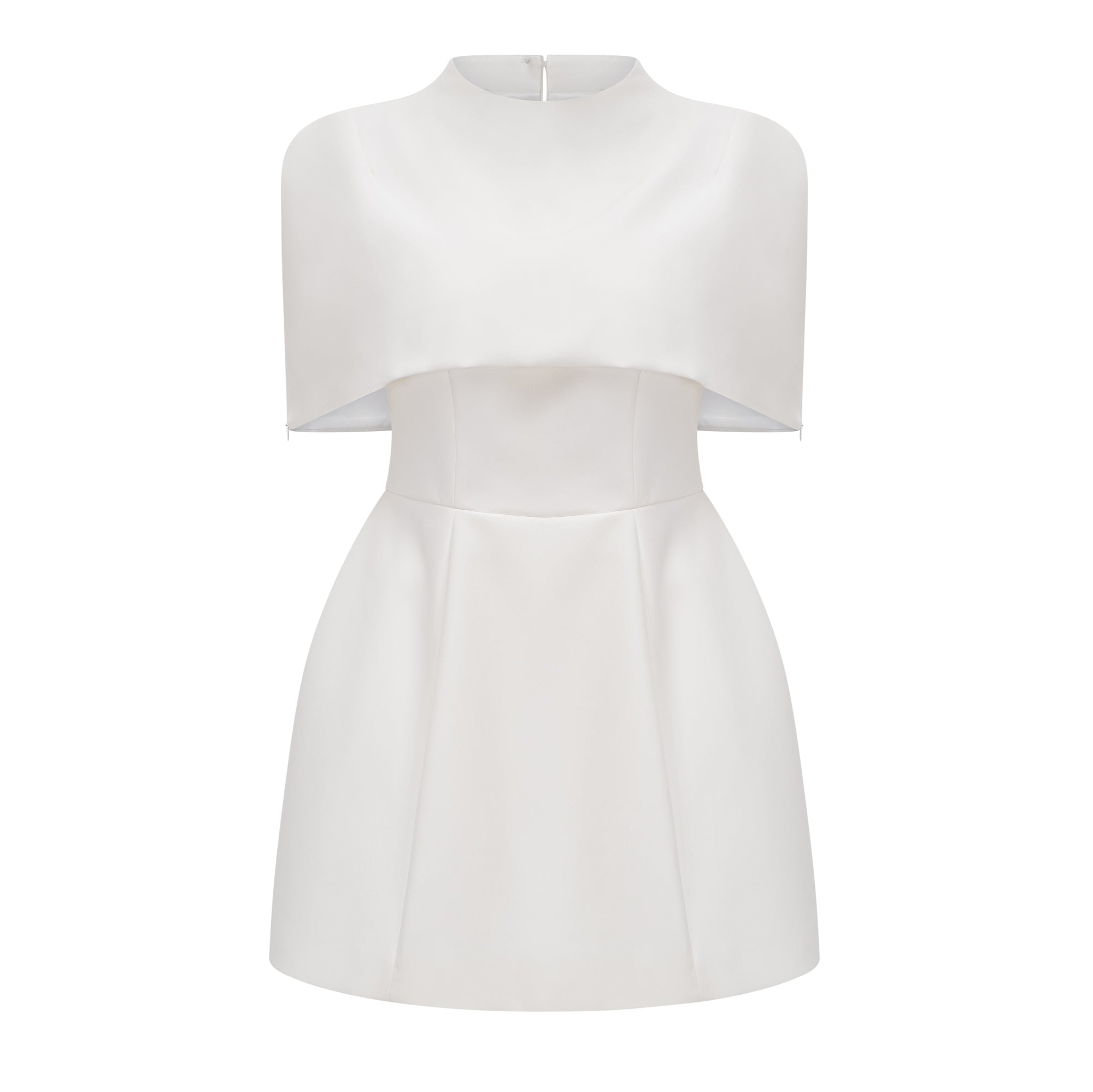 Kristveig White Cape Design Structured Mini Dress