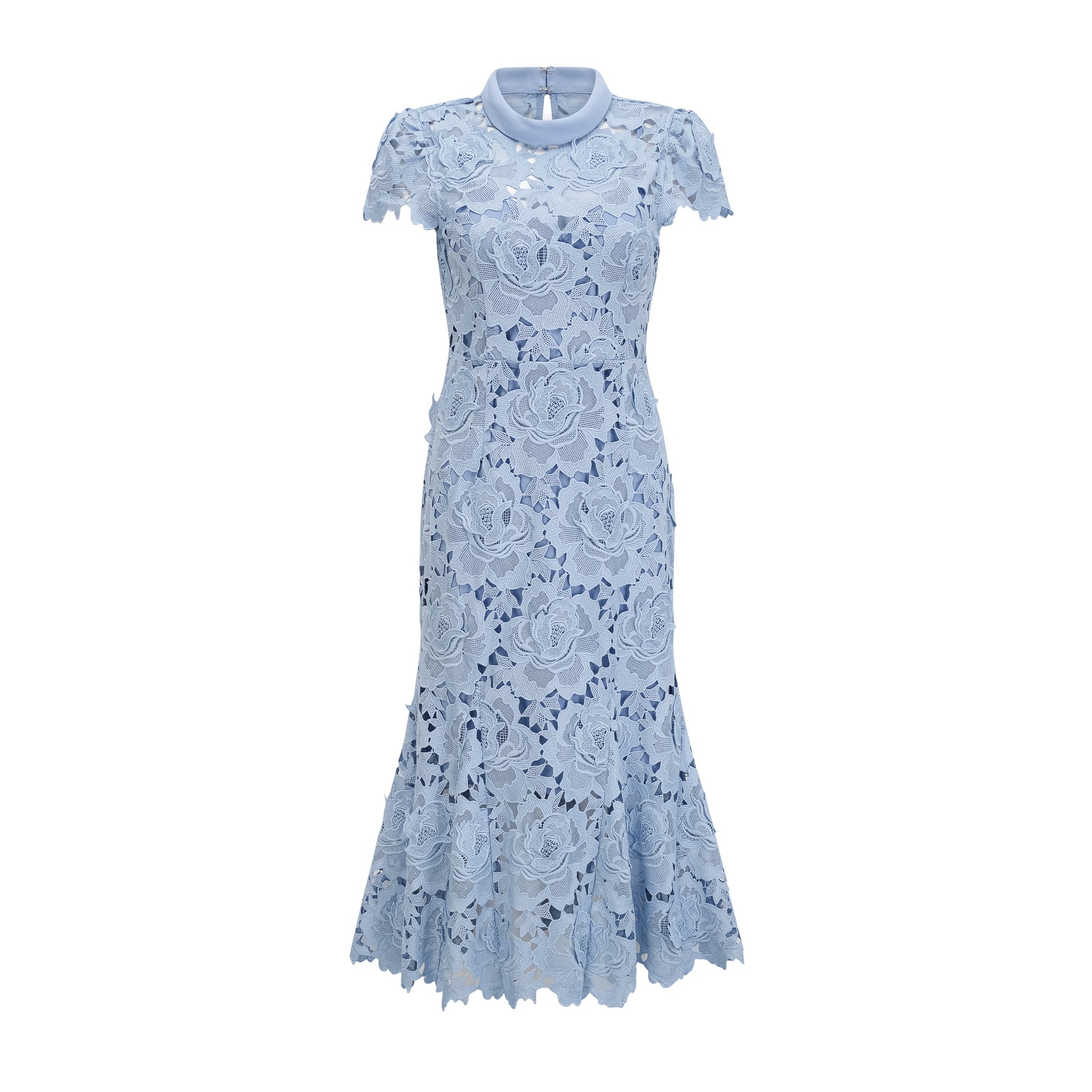 Aurore Blue Floral Appliqué Lace Midi Dress (Final Sale-US Only)