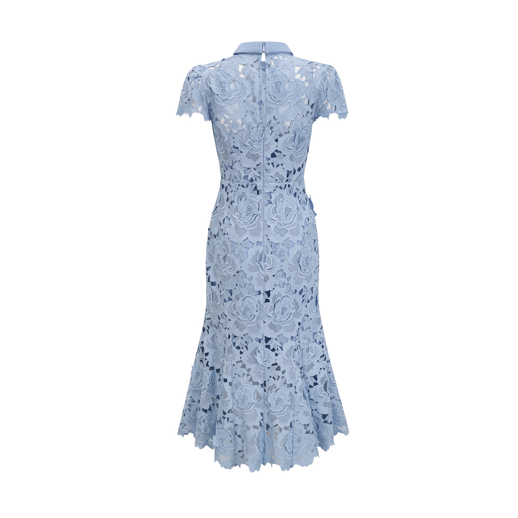Aurore Blue Floral Appliqué Lace Midi Dress (Final Sale-US Only)
