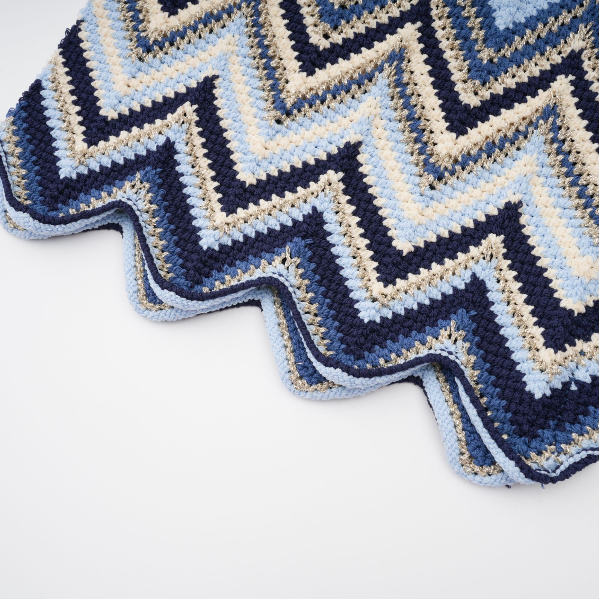 Irina blue zigzag-woven pointelle-knit top & trousers matching set