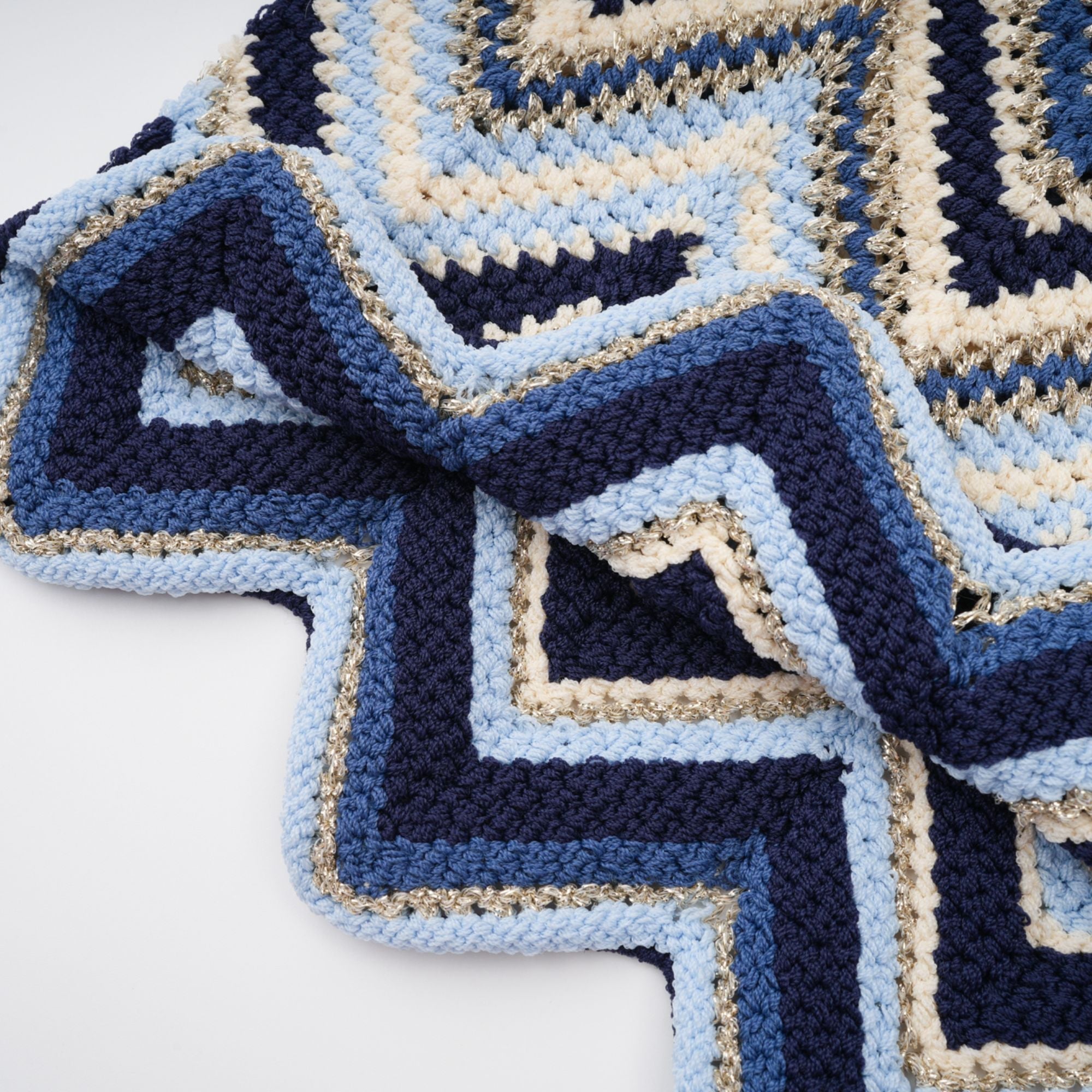 Irina blue zigzag-woven pointelle-knit top & trousers matching set