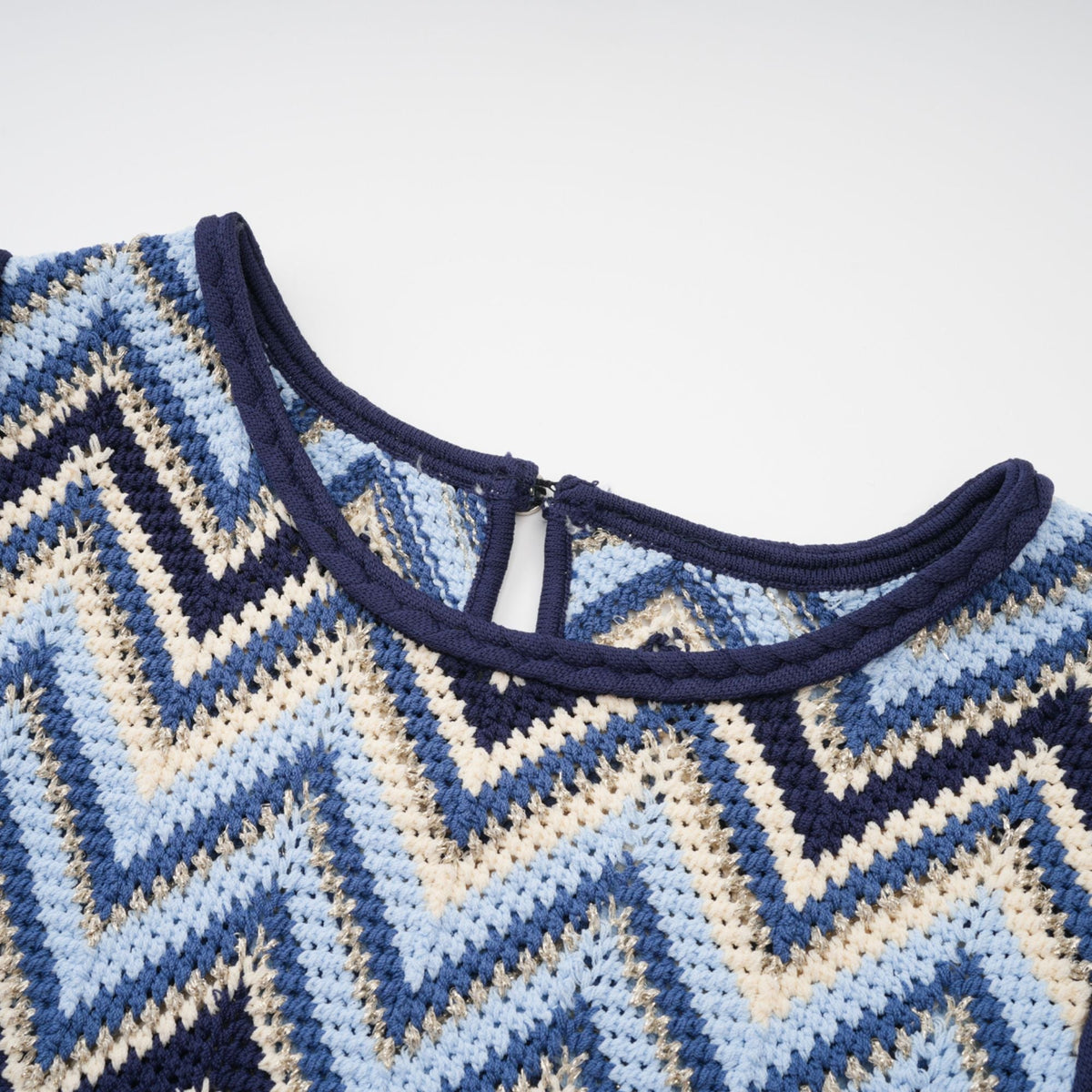 Irina blue zigzag-woven pointelle-knit top & trousers matching set (Final Sale)