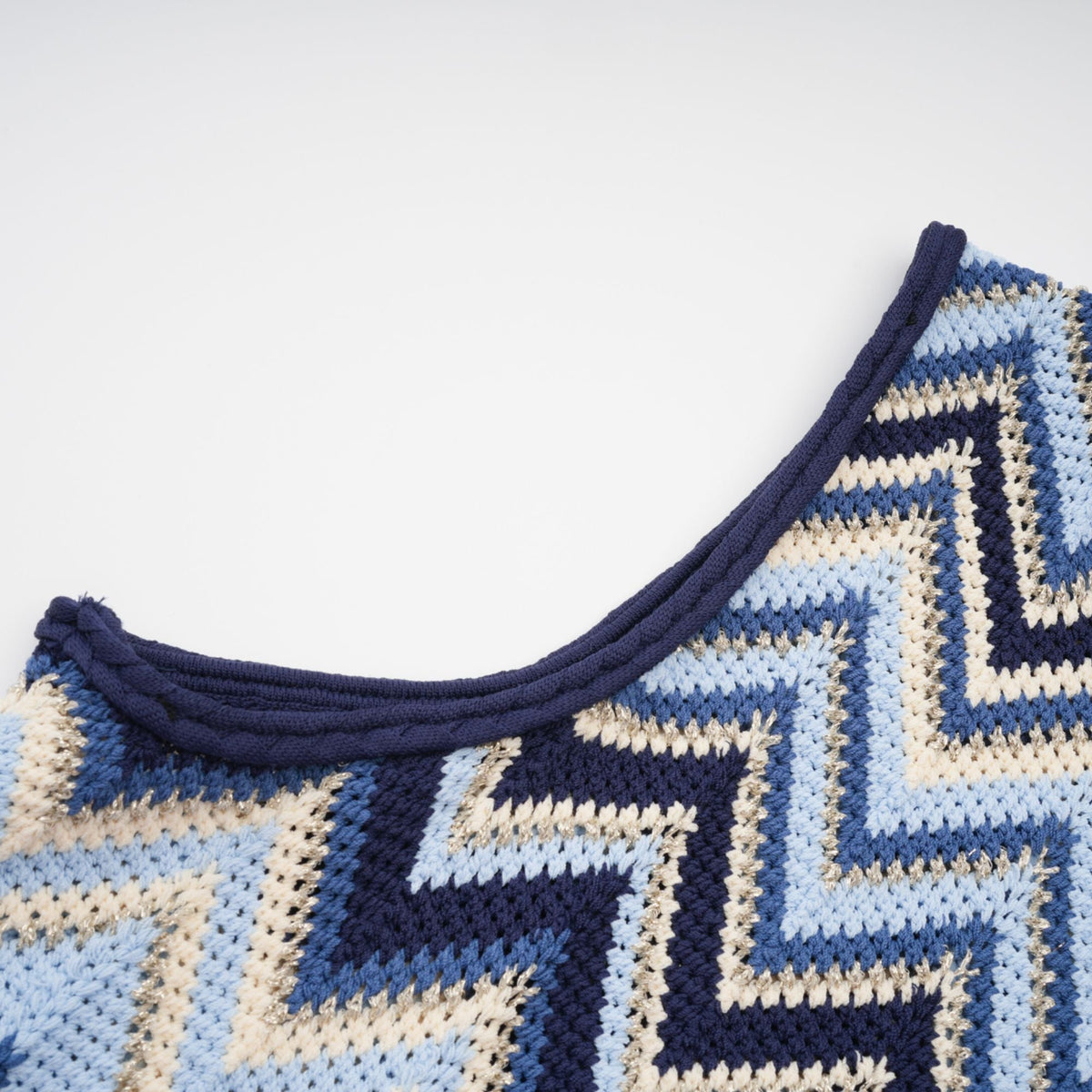 Irina blue zigzag-woven pointelle-knit top & trousers matching set (Final Sale)