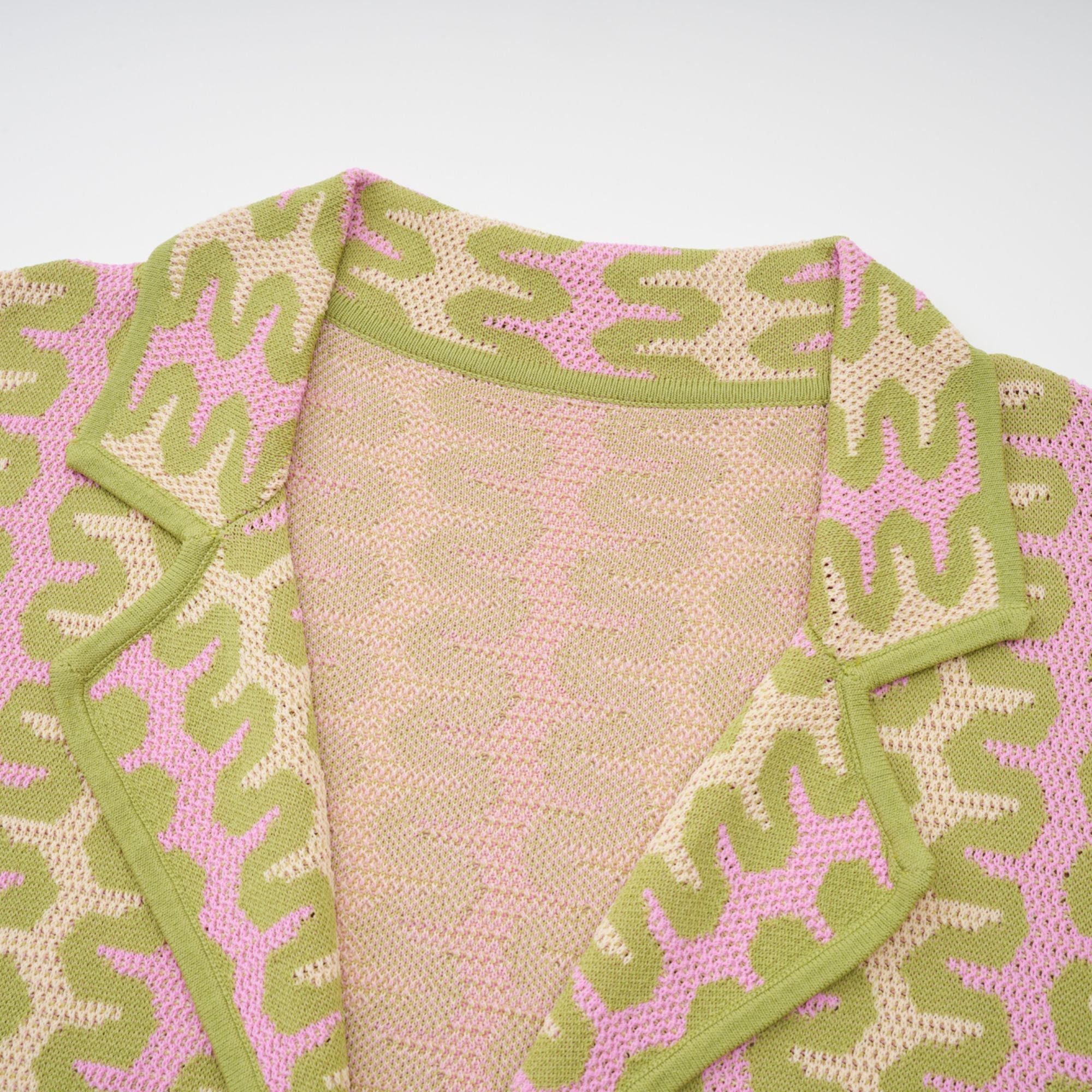 Ophélie green color-block knitted shirt & trousers matching set (Final Sale-US Only)