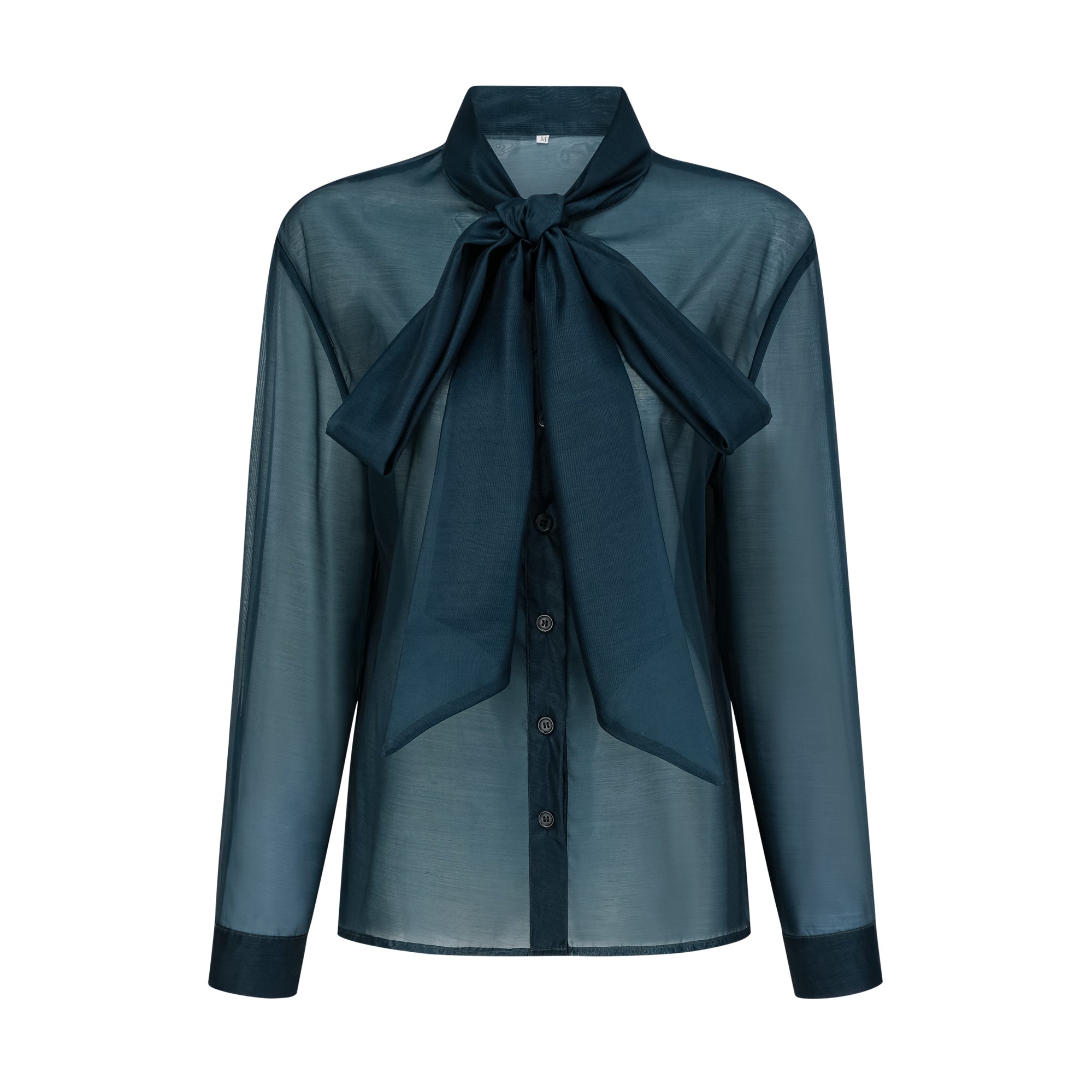 Zoé dark-green ribbon tie-neck shirt & skirt matching set (Final Sale-US Only)