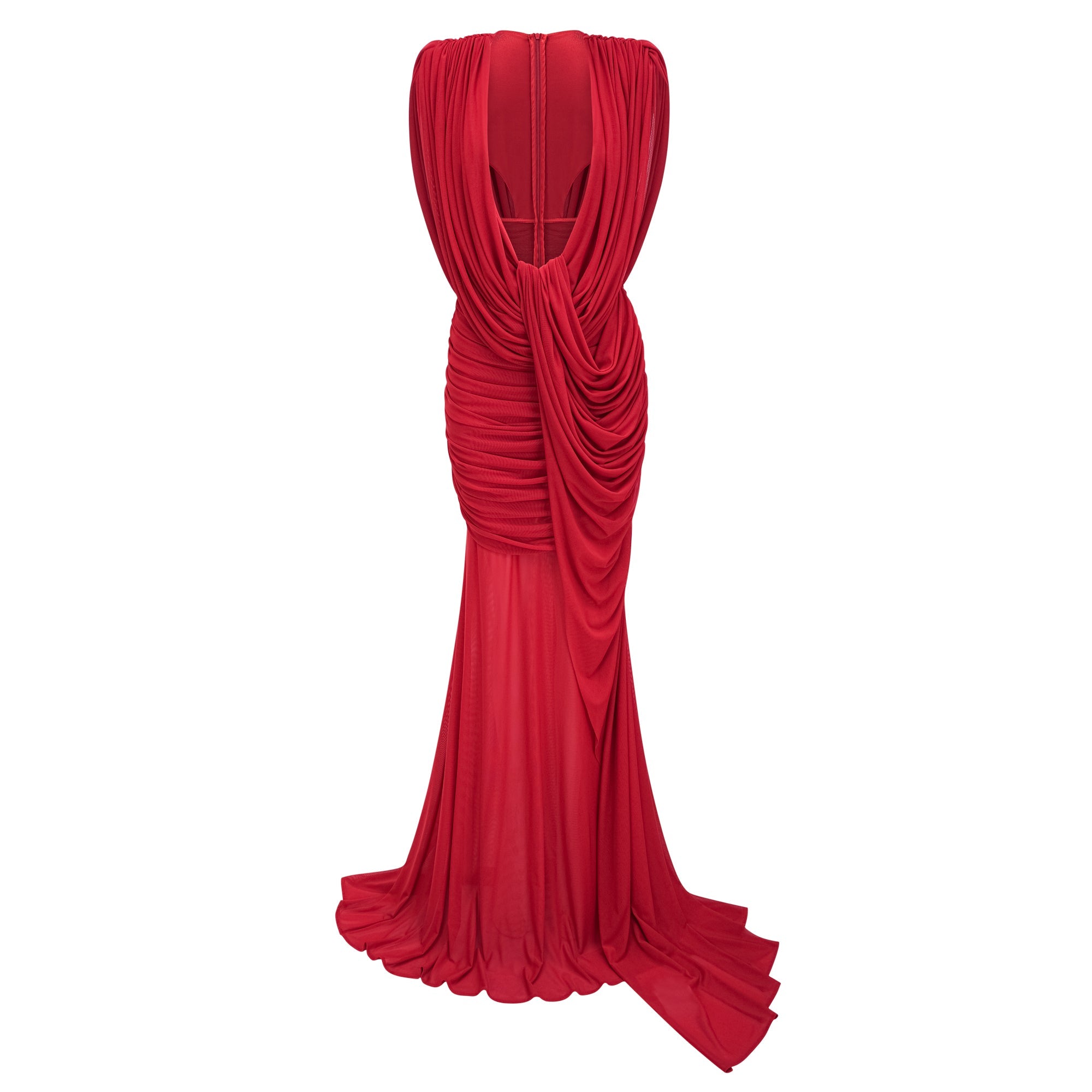 Fíona Red Asymmetrical Draped Maxi Gown