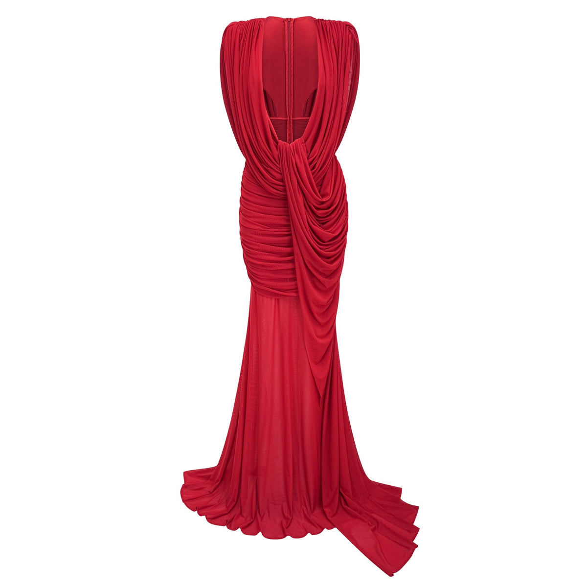 Fíona Red Asymmetrical Draped Maxi Gown (Final Sale-US Only)