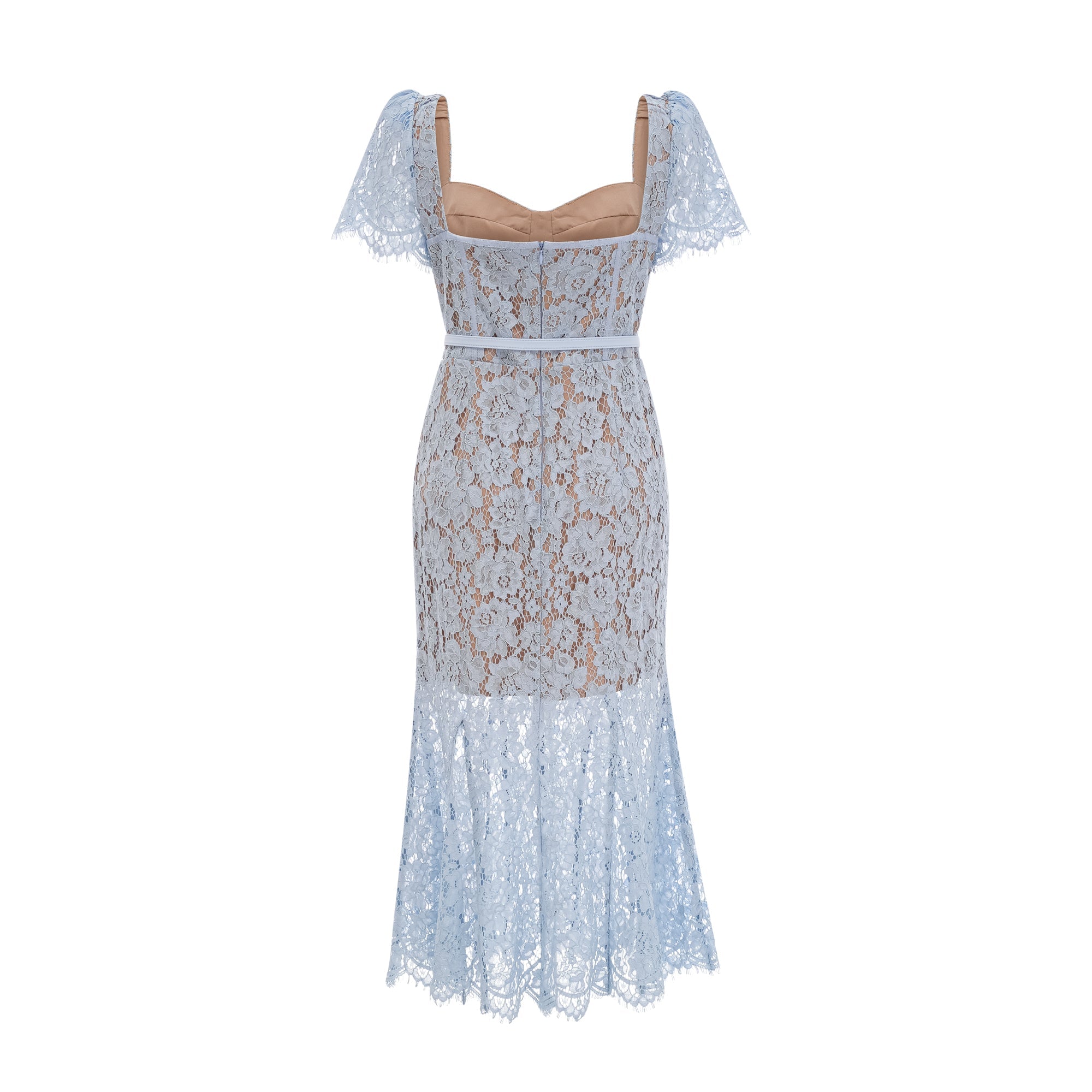 Audrey blue floral-lace boned midi dress