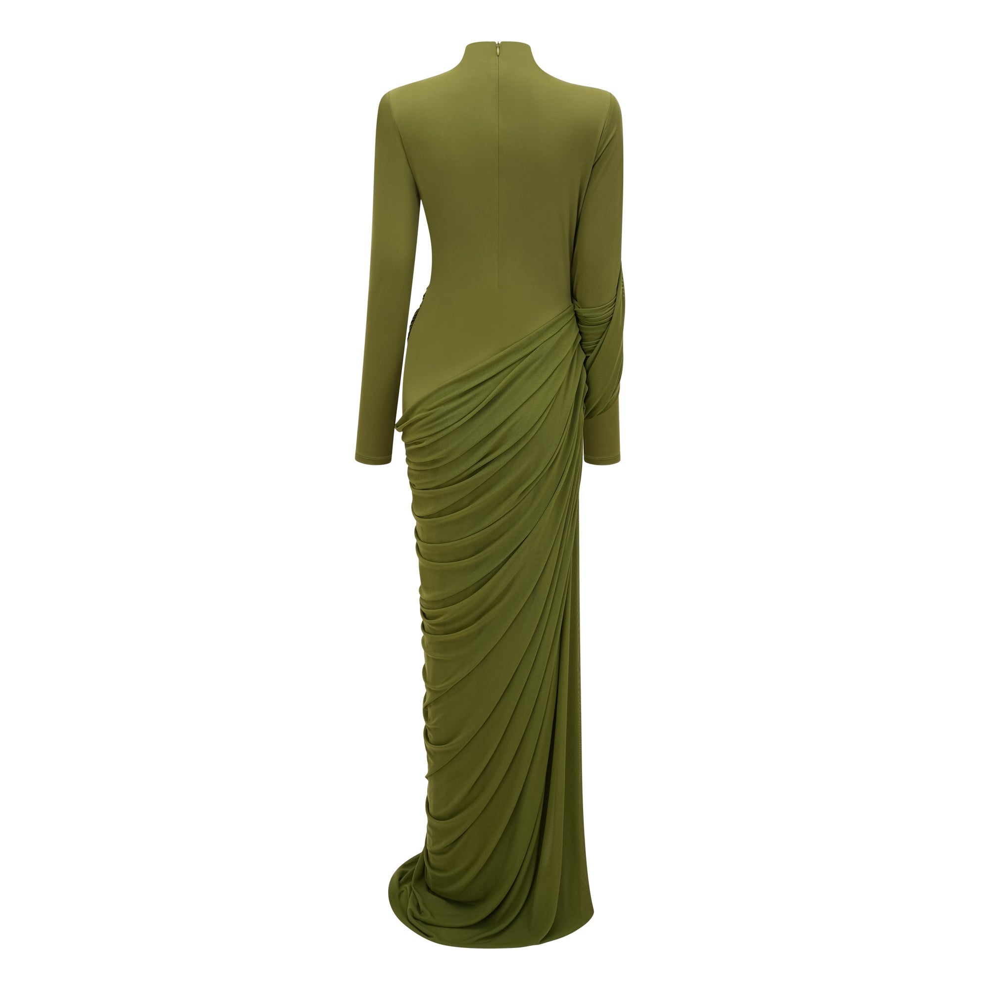 Arlette Green Asymmetrical Ruched Maxi Dress (Final Sale-US Only)