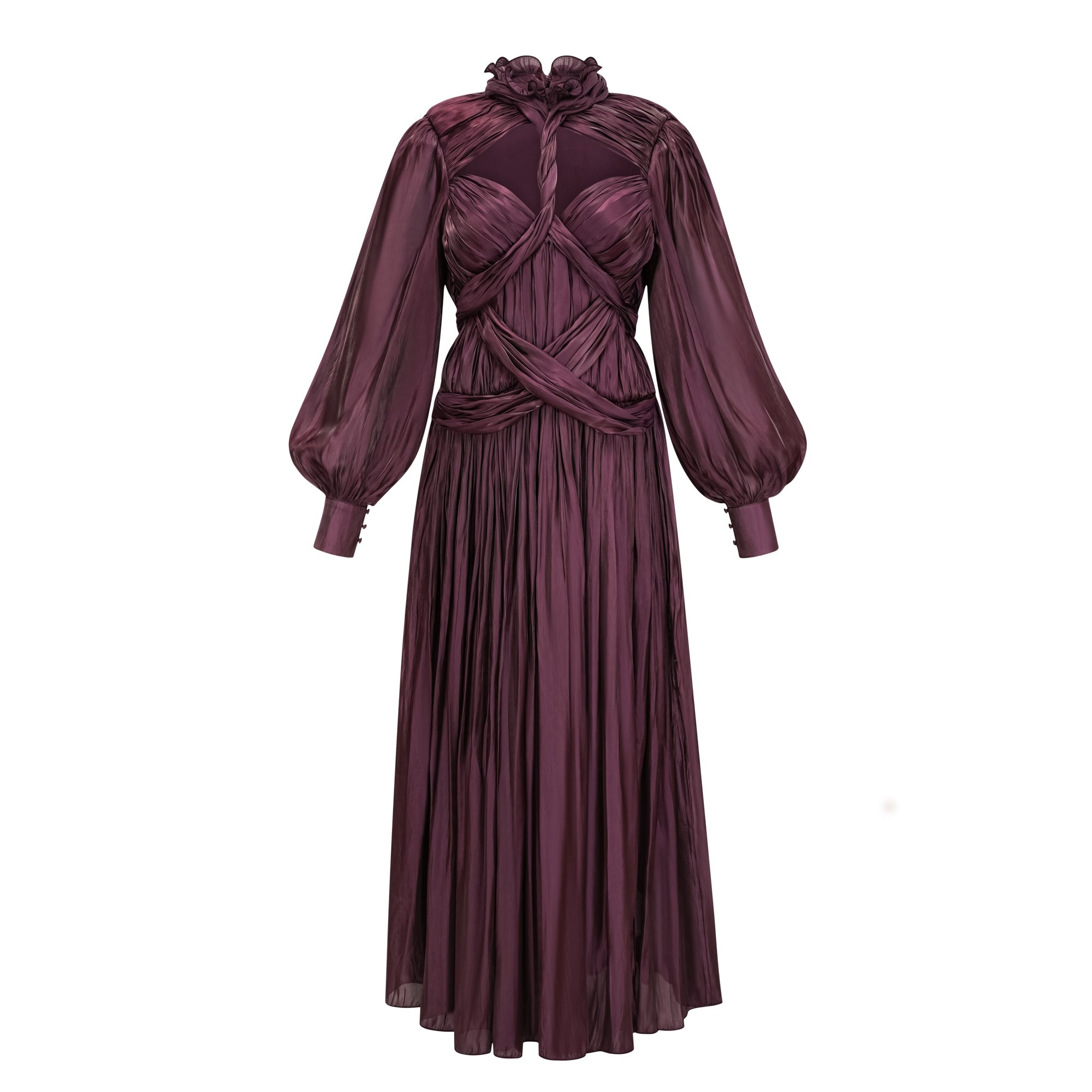 Sage Brown Crossed Design Maxi Dress