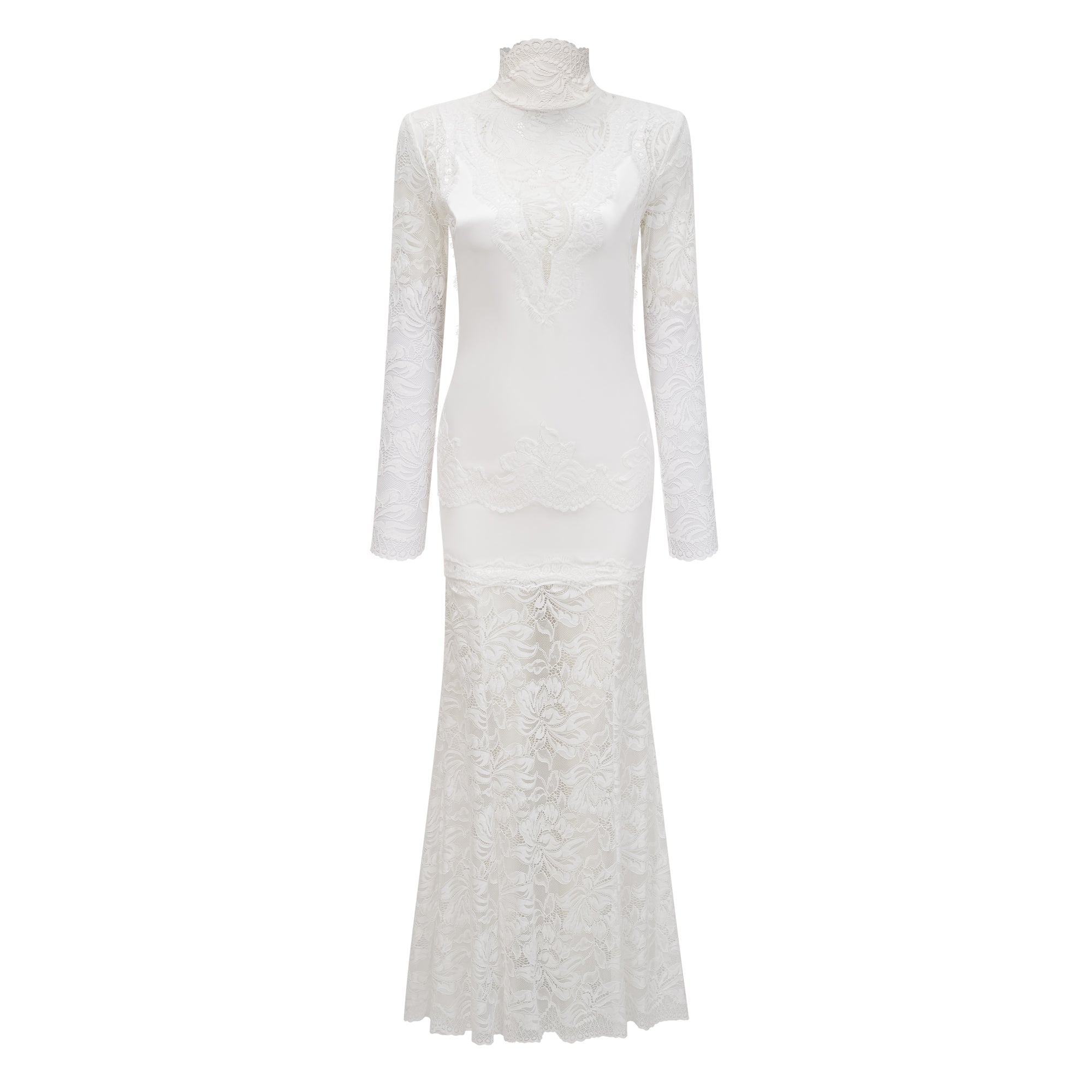 Airelle White Satin Panel Lace Maxi Dress (Final Sale-US Only)