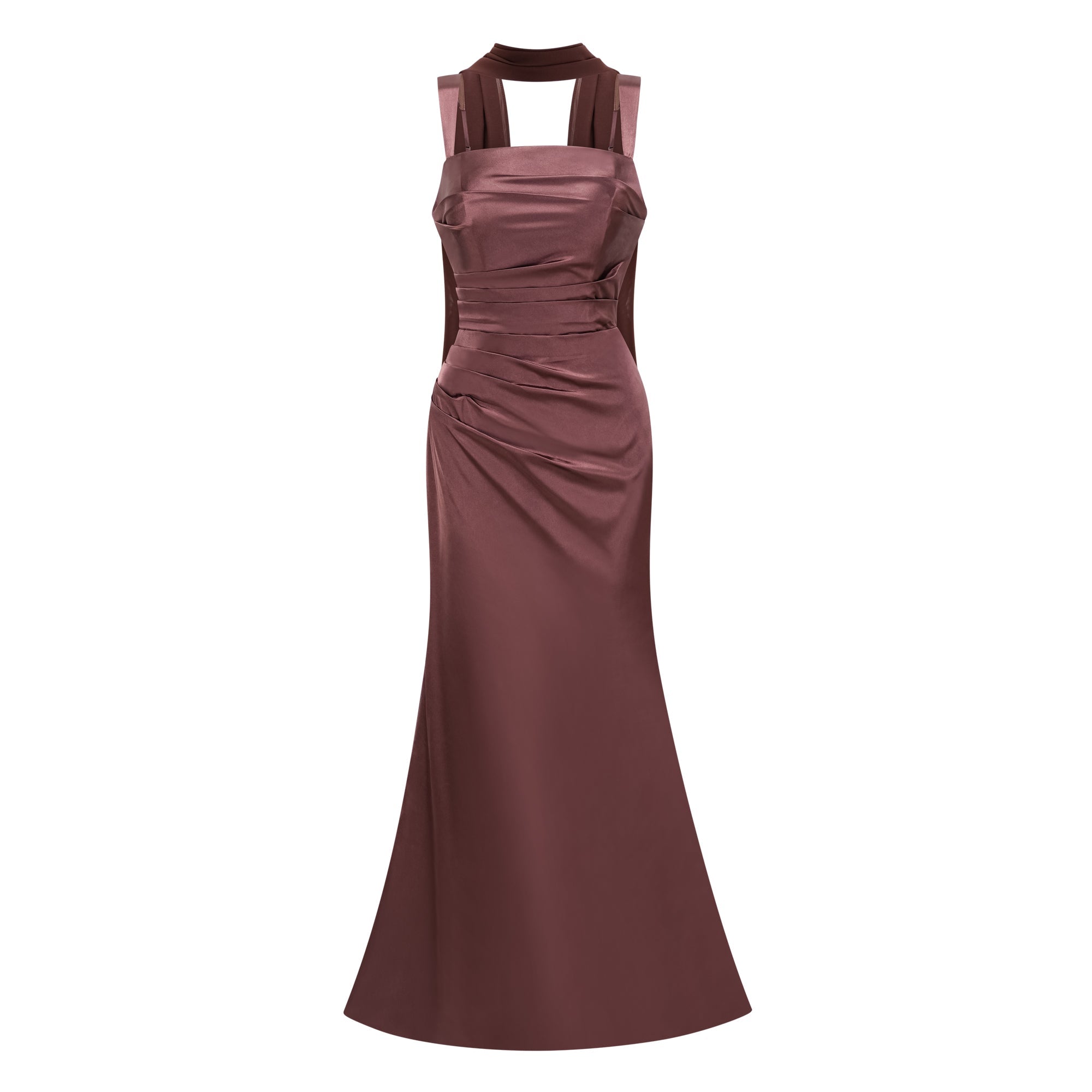 Inmaculada Brown Ruched Satin Maxi Dress
