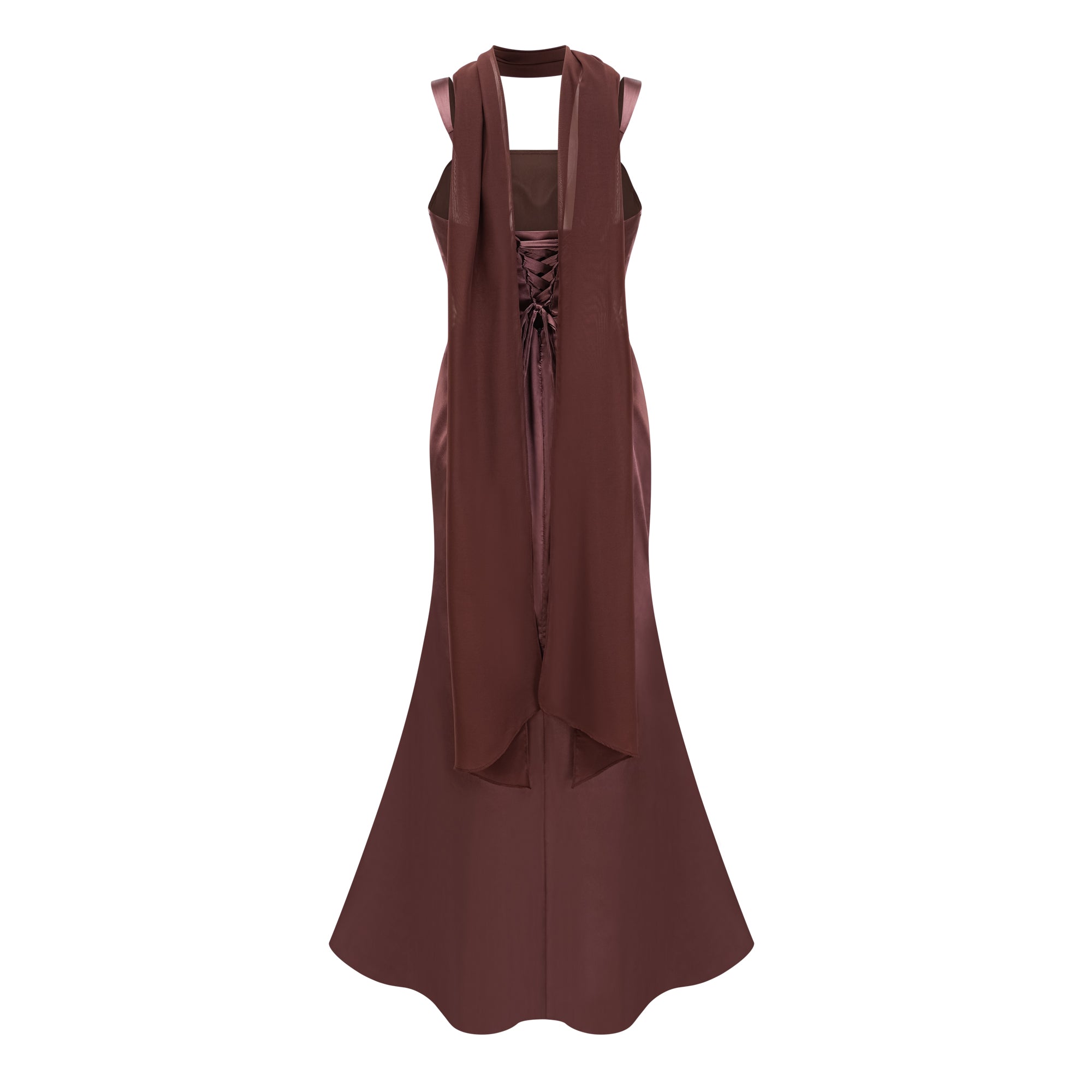 Inmaculada Brown Ruched Satin Maxi Dress