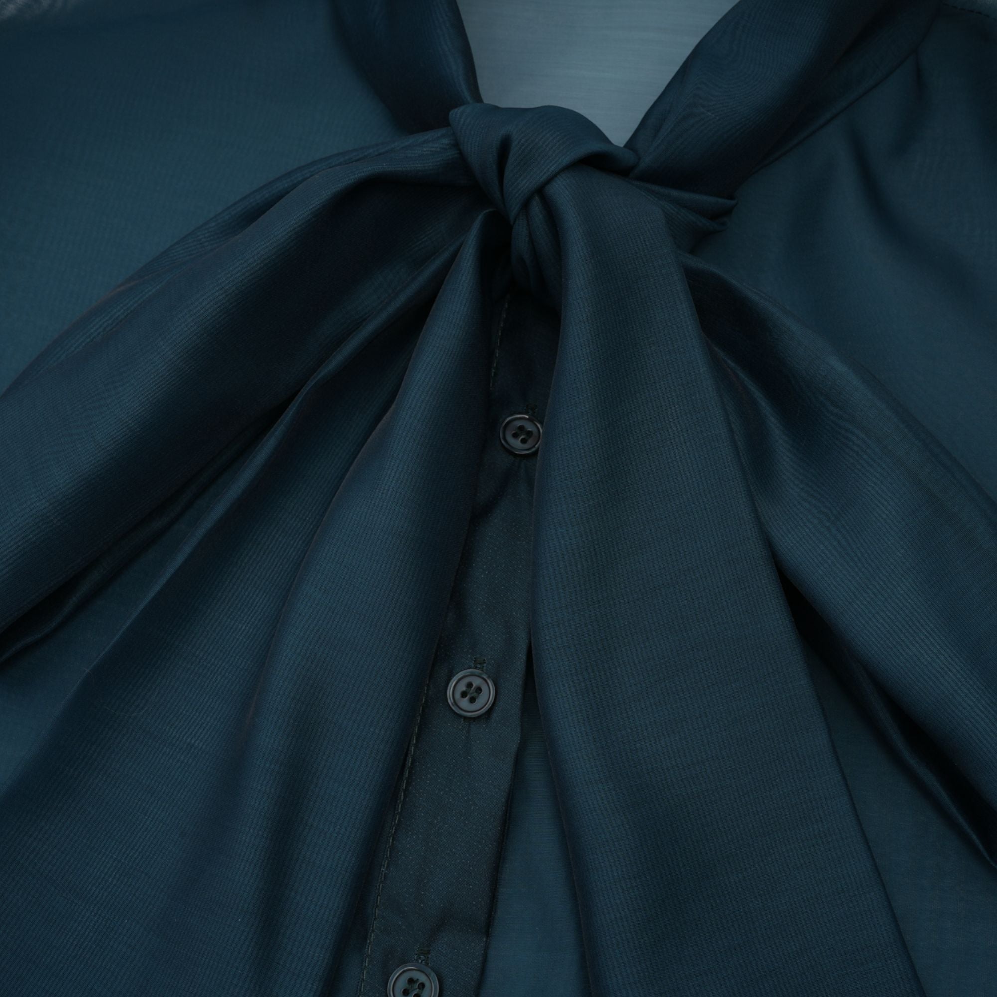 Zoé dark-green ribbon tie-neck shirt & skirt matching set
