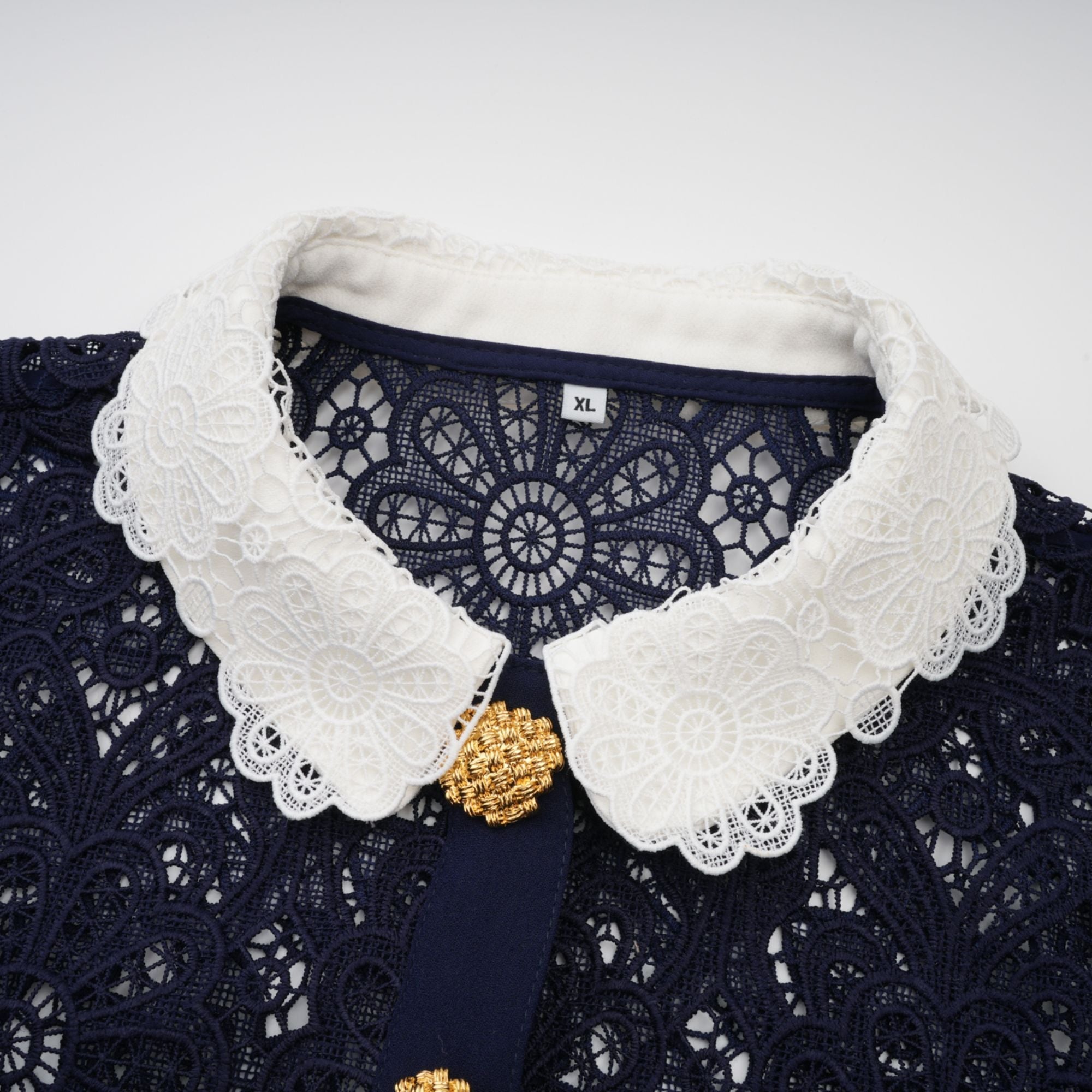 Ariane dark-blue floral crochet-lace midi dress