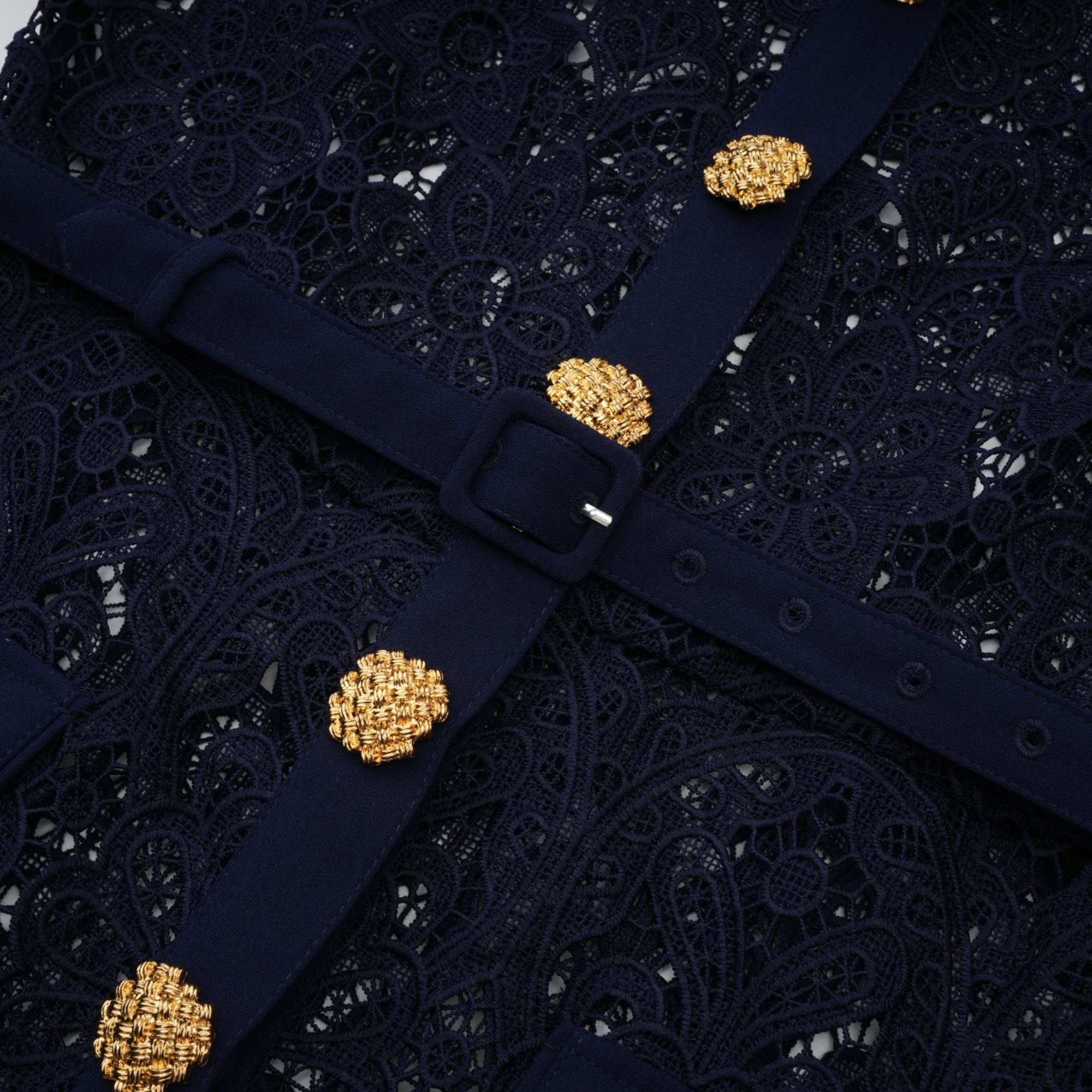 Ariane dark-blue floral crochet-lace midi dress