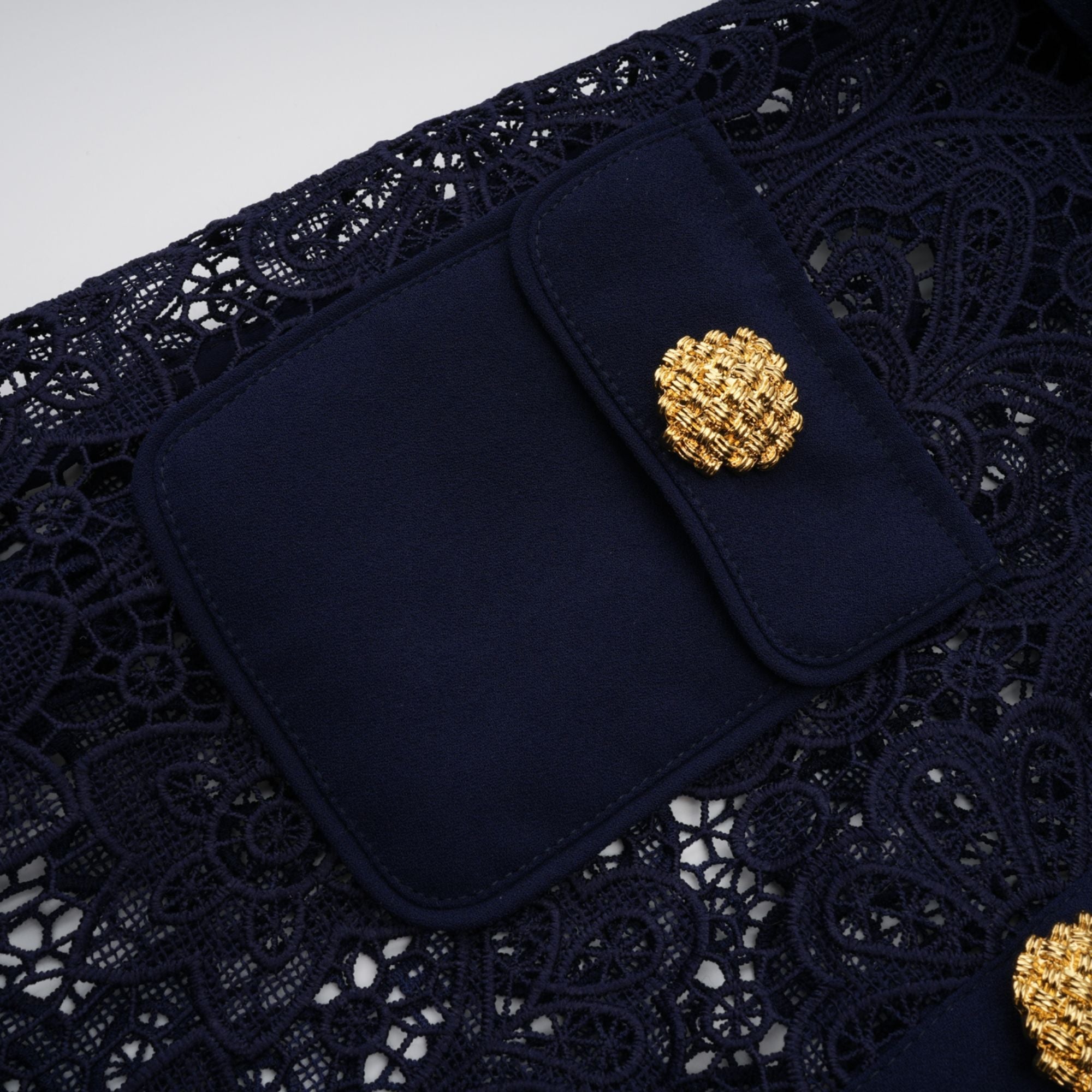 Ariane dark-blue floral crochet-lace midi dress