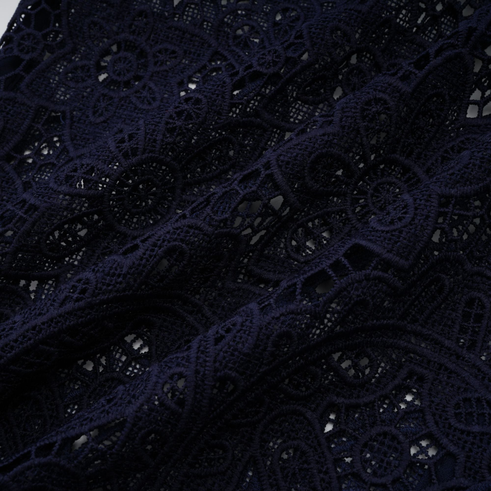 Ariane dark-blue floral crochet-lace midi dress