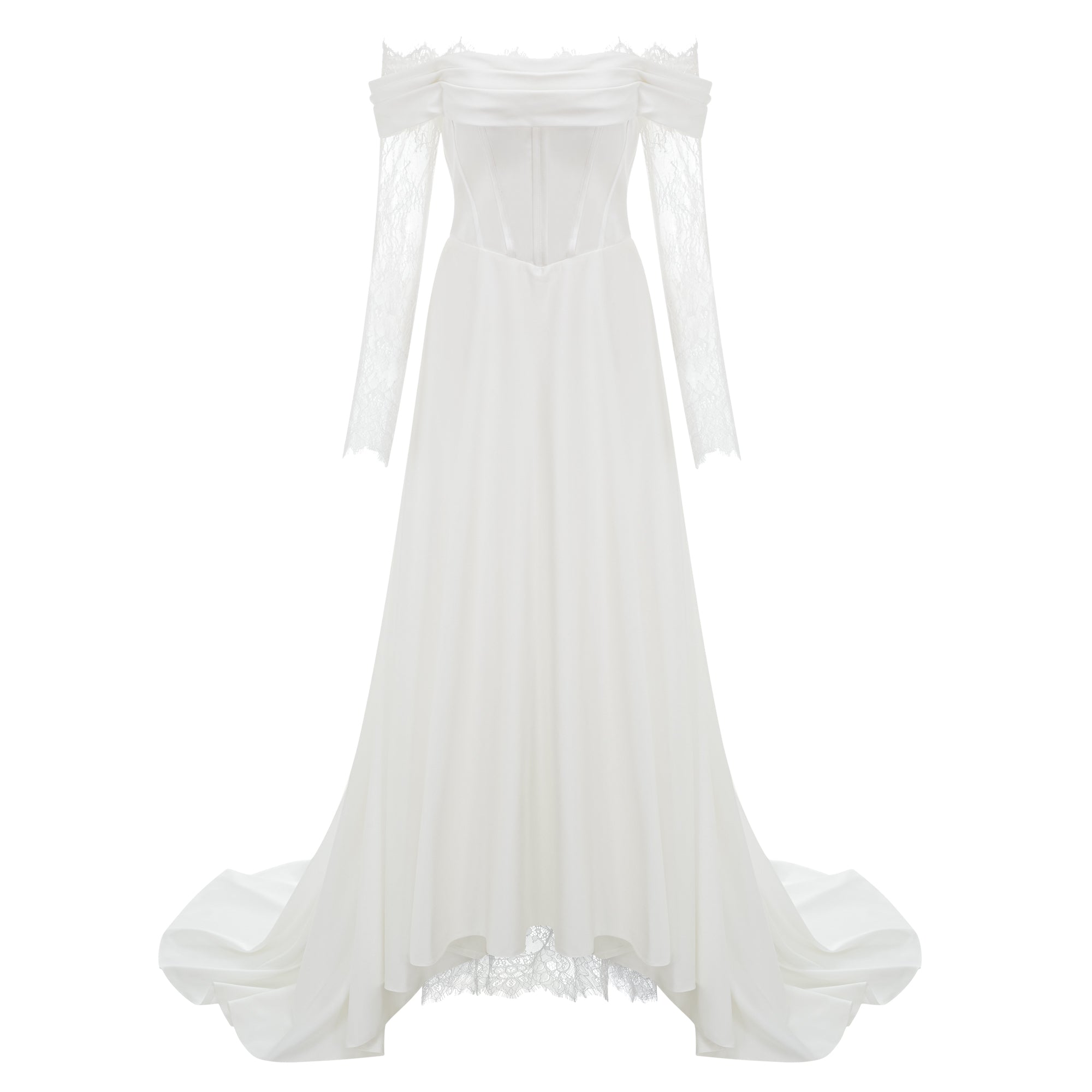 Víctor White Off-Shoulder Lace Panel Maxi Dress