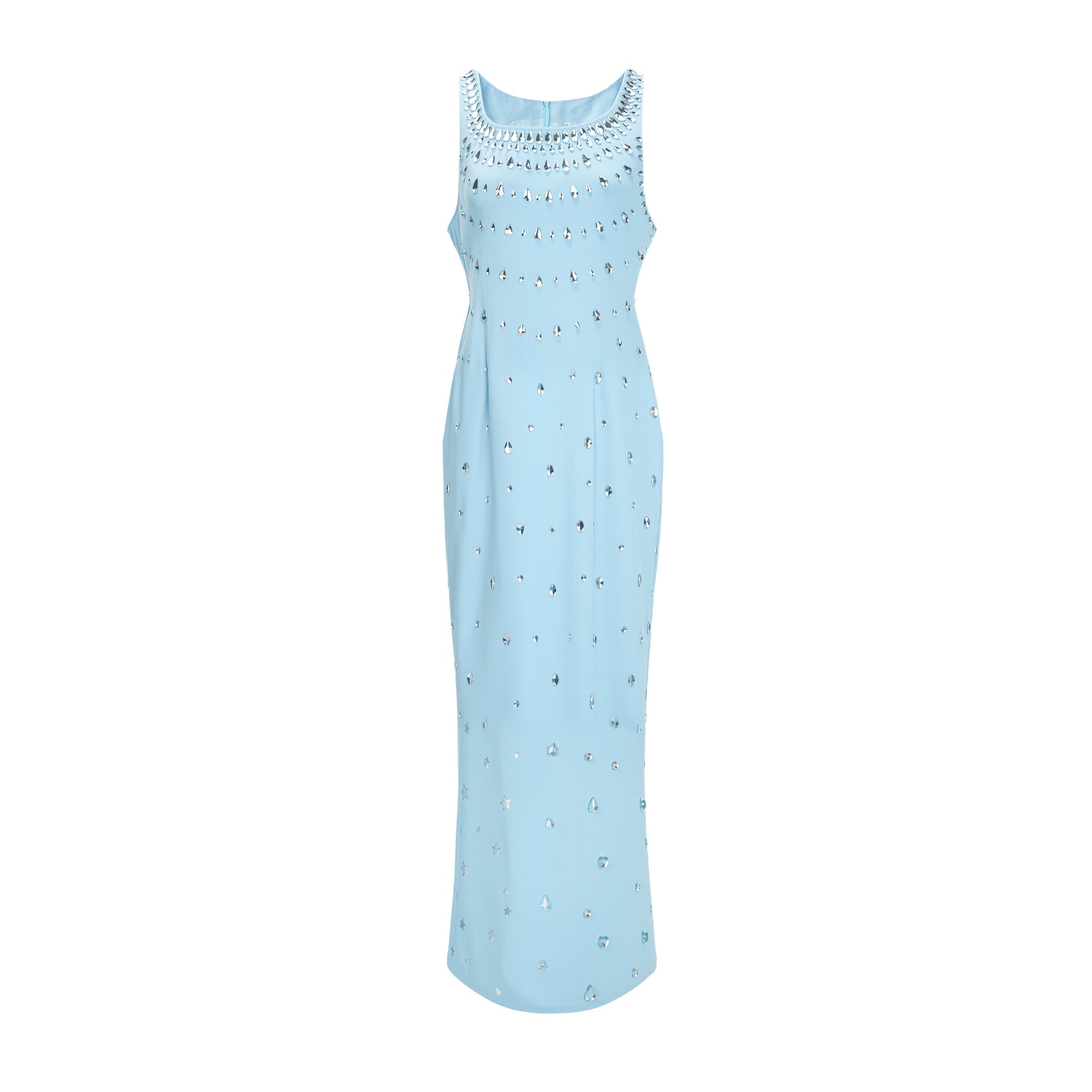 Meris Blue Crystal Embellished Maxi Gown