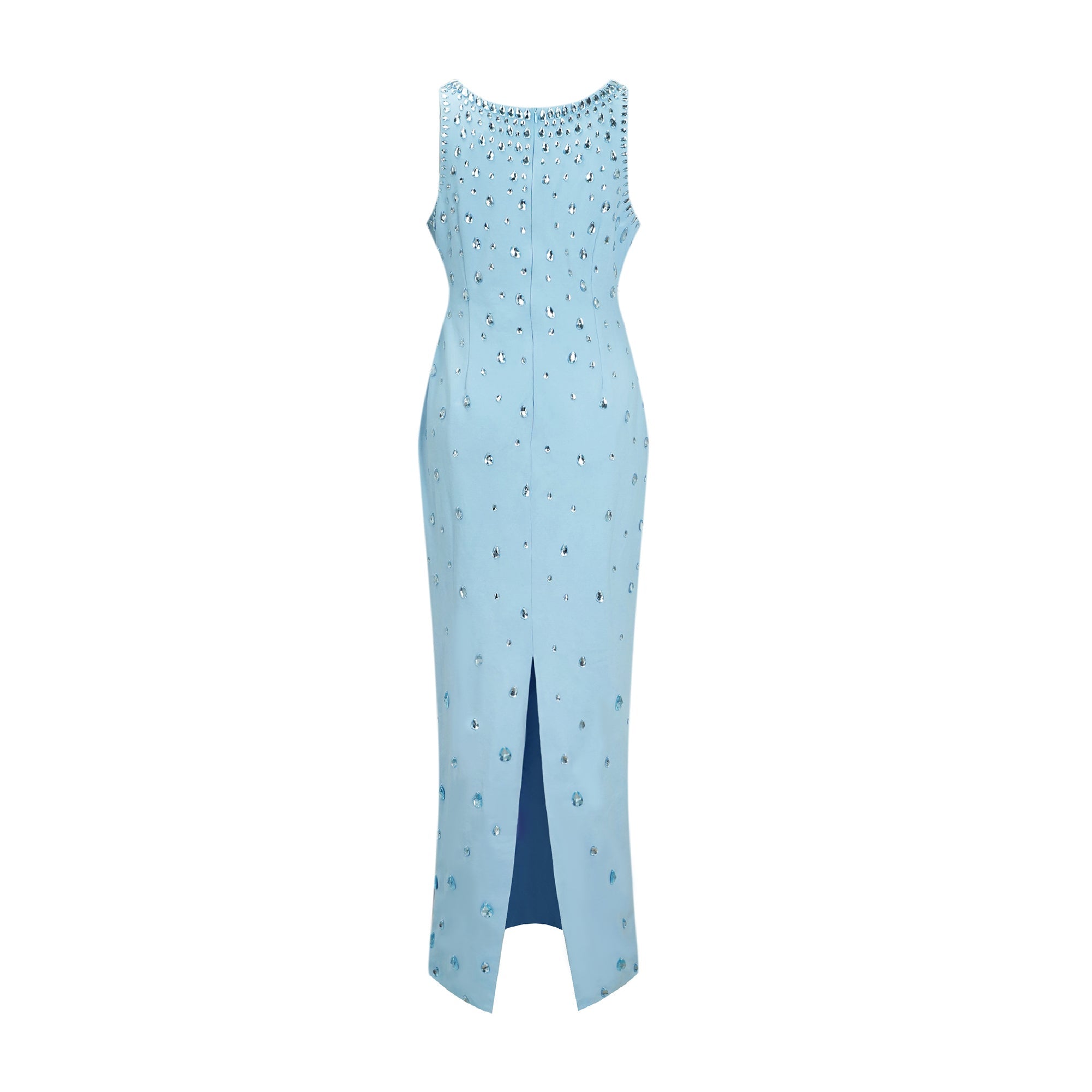 Meris Blue Crystal Embellished Maxi Gown