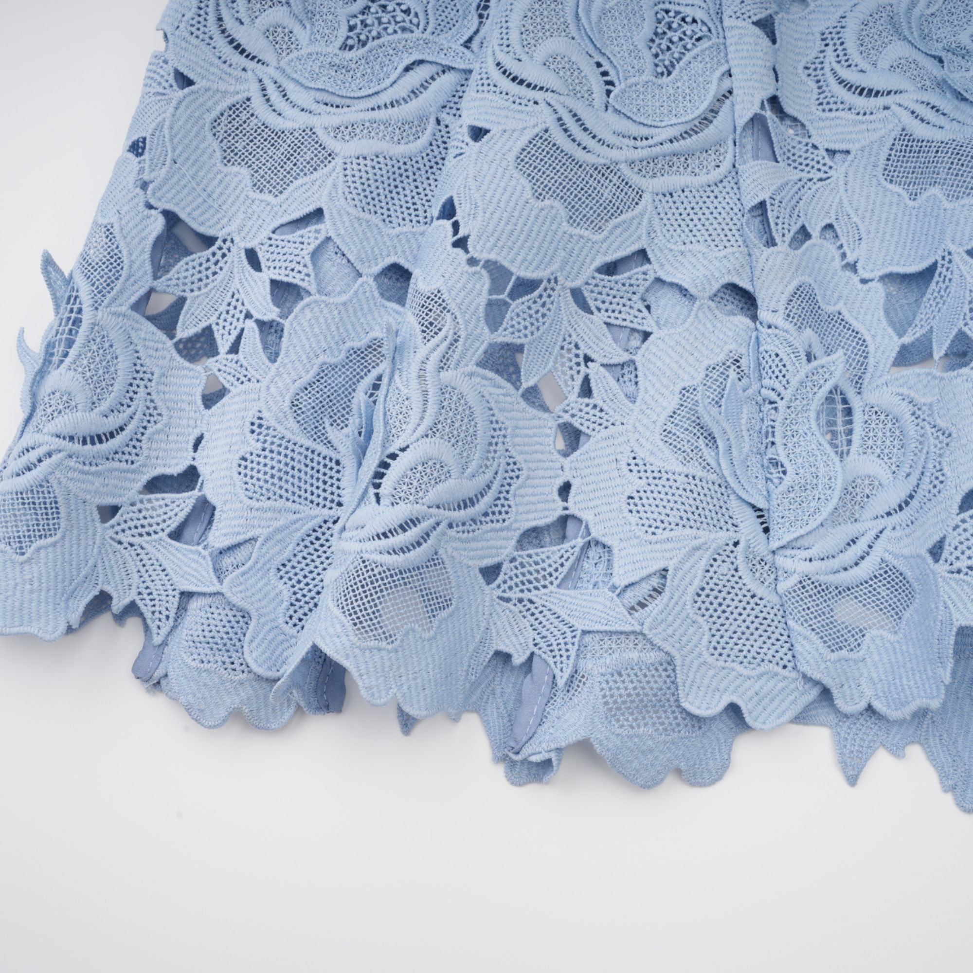 Aurore Blue Floral Appliqué Lace Midi Dress (Final Sale-US Only)