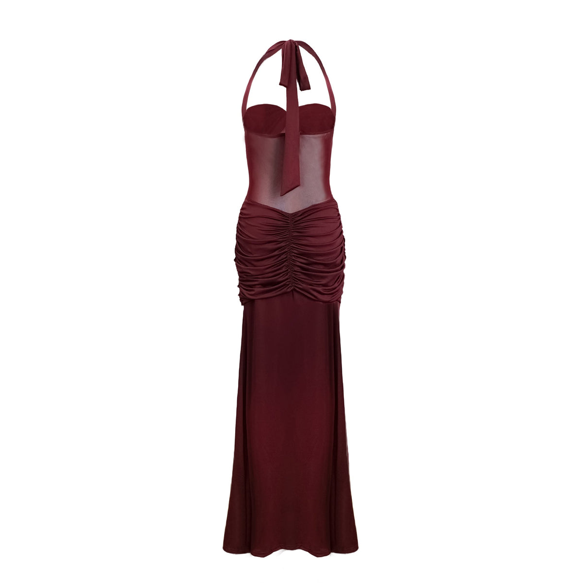 Amandine Burgundy Halterneck Gathered Maxi Dress