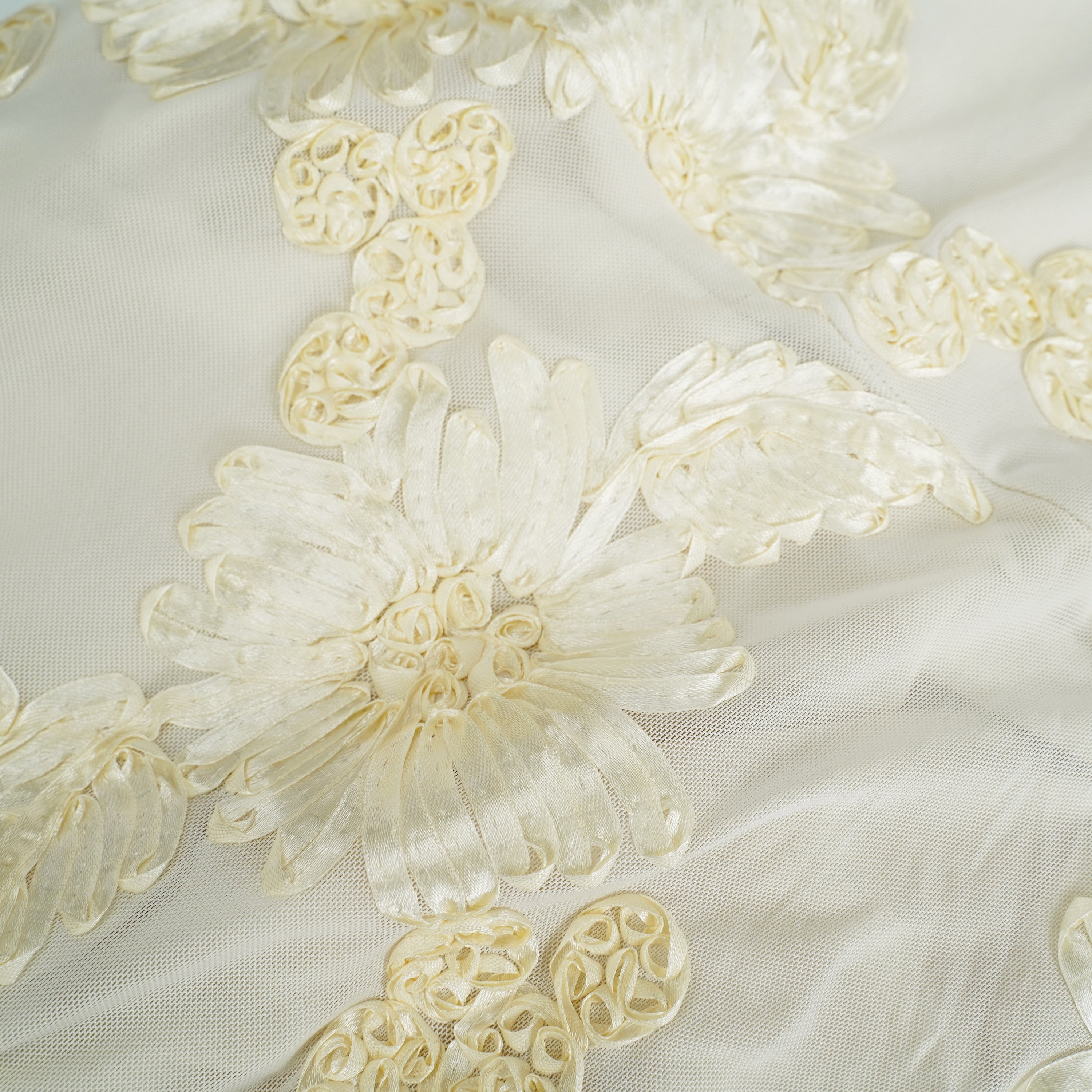 Théoline Neutral Asymmetrical Ruffled Floral Midi Dress