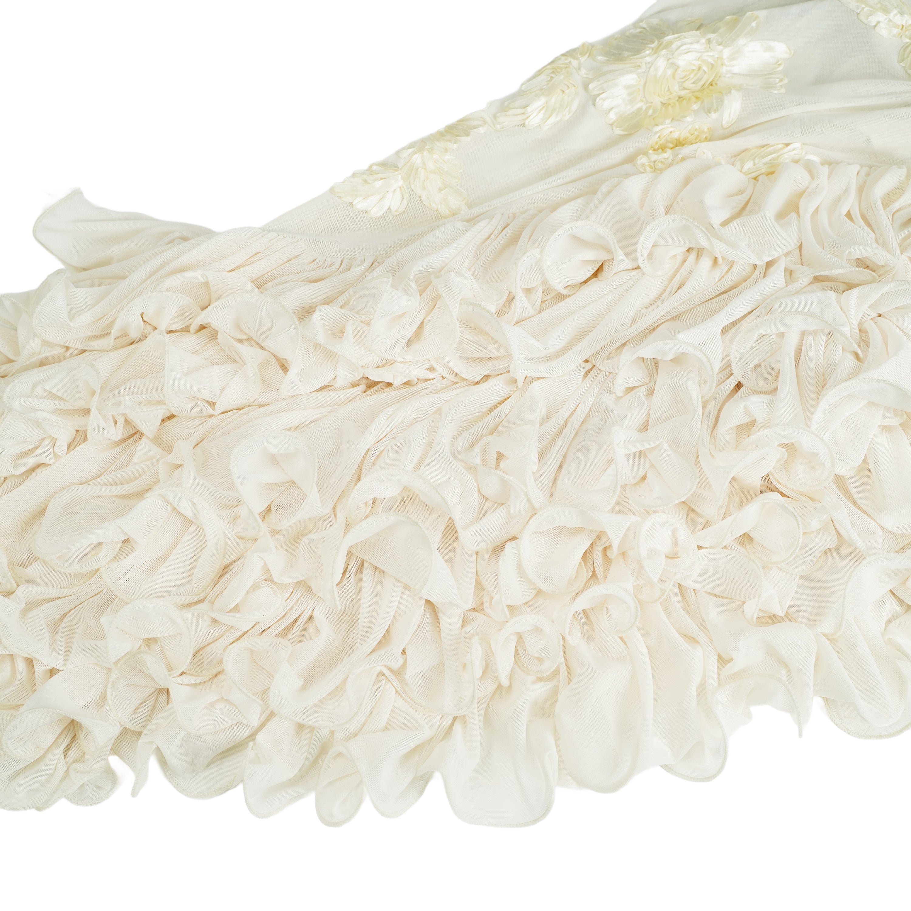 Théoline Neutral Asymmetrical Ruffled Floral Midi Dress