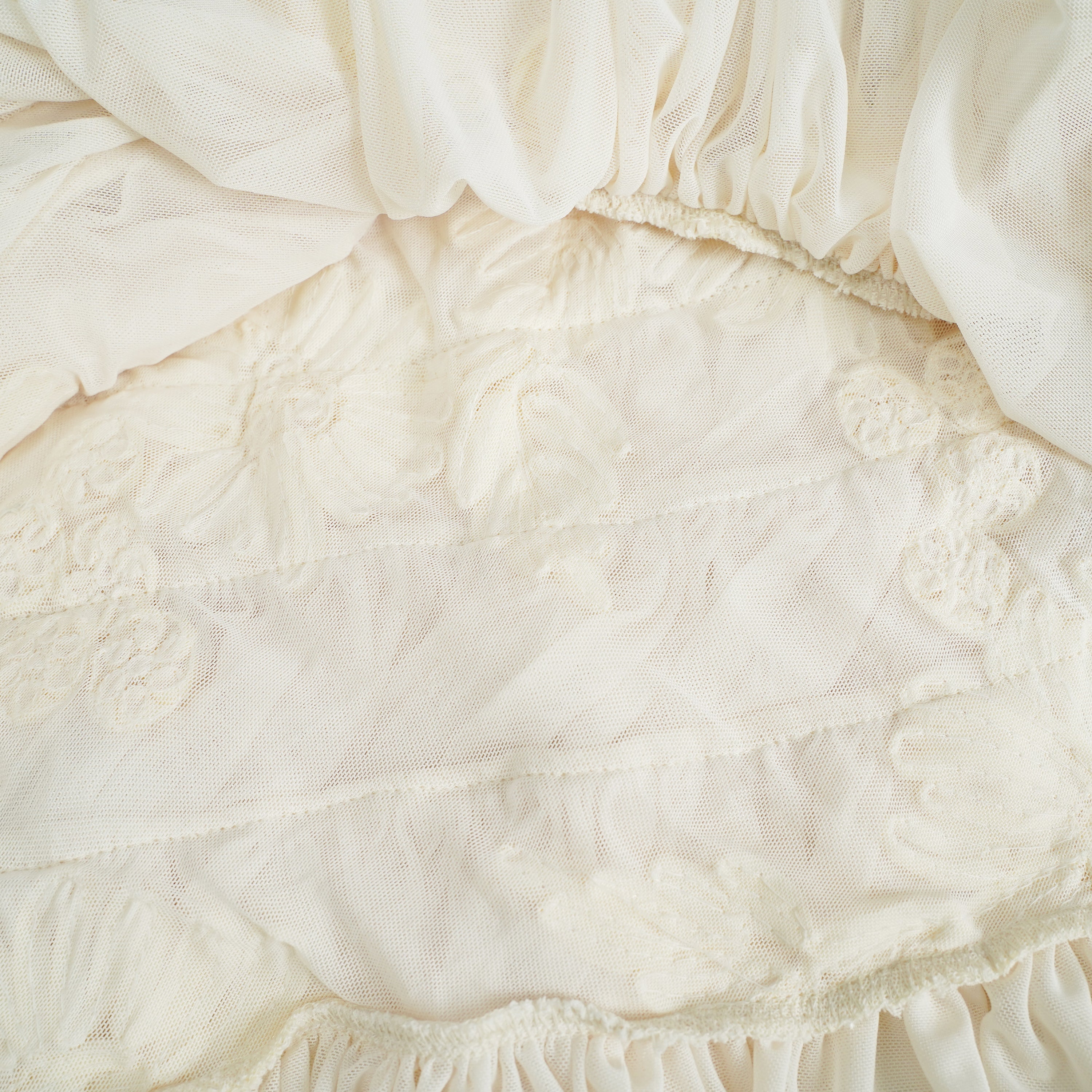 Théoline Neutral Asymmetrical Ruffled Floral Midi Dress