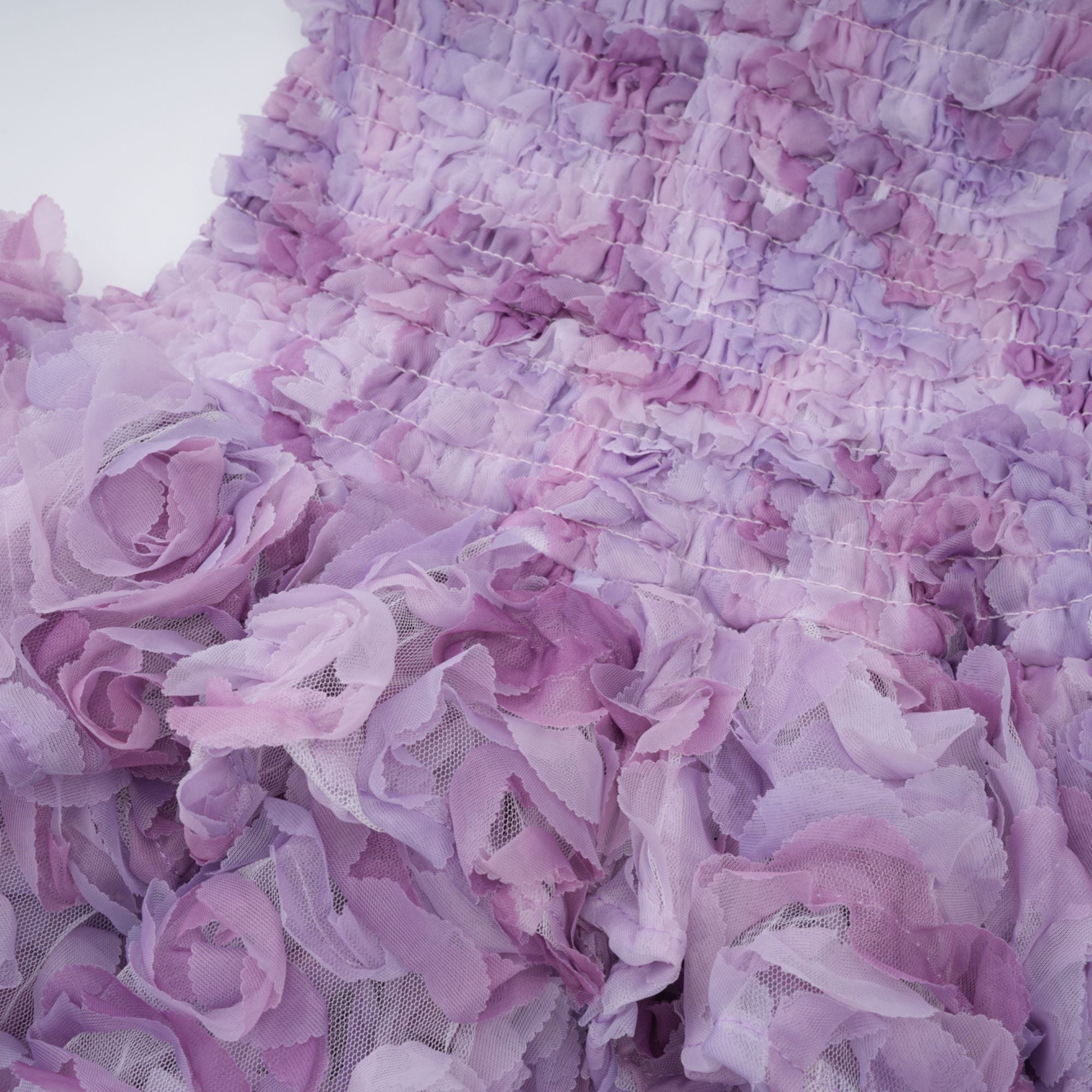 Mylène purple 3D-petal tiered tulle mini dress