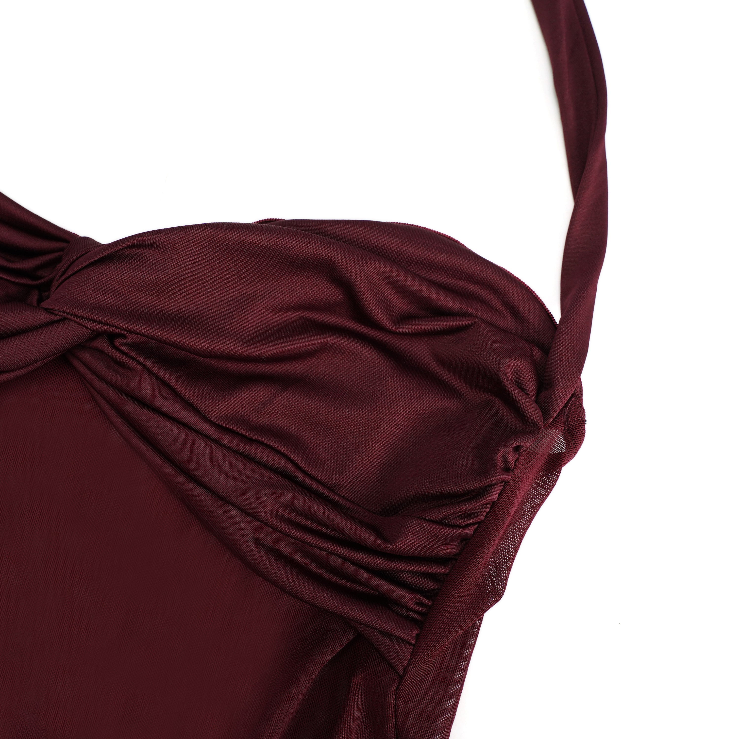 Amandine Burgundy Halterneck Gathered Maxi Dress