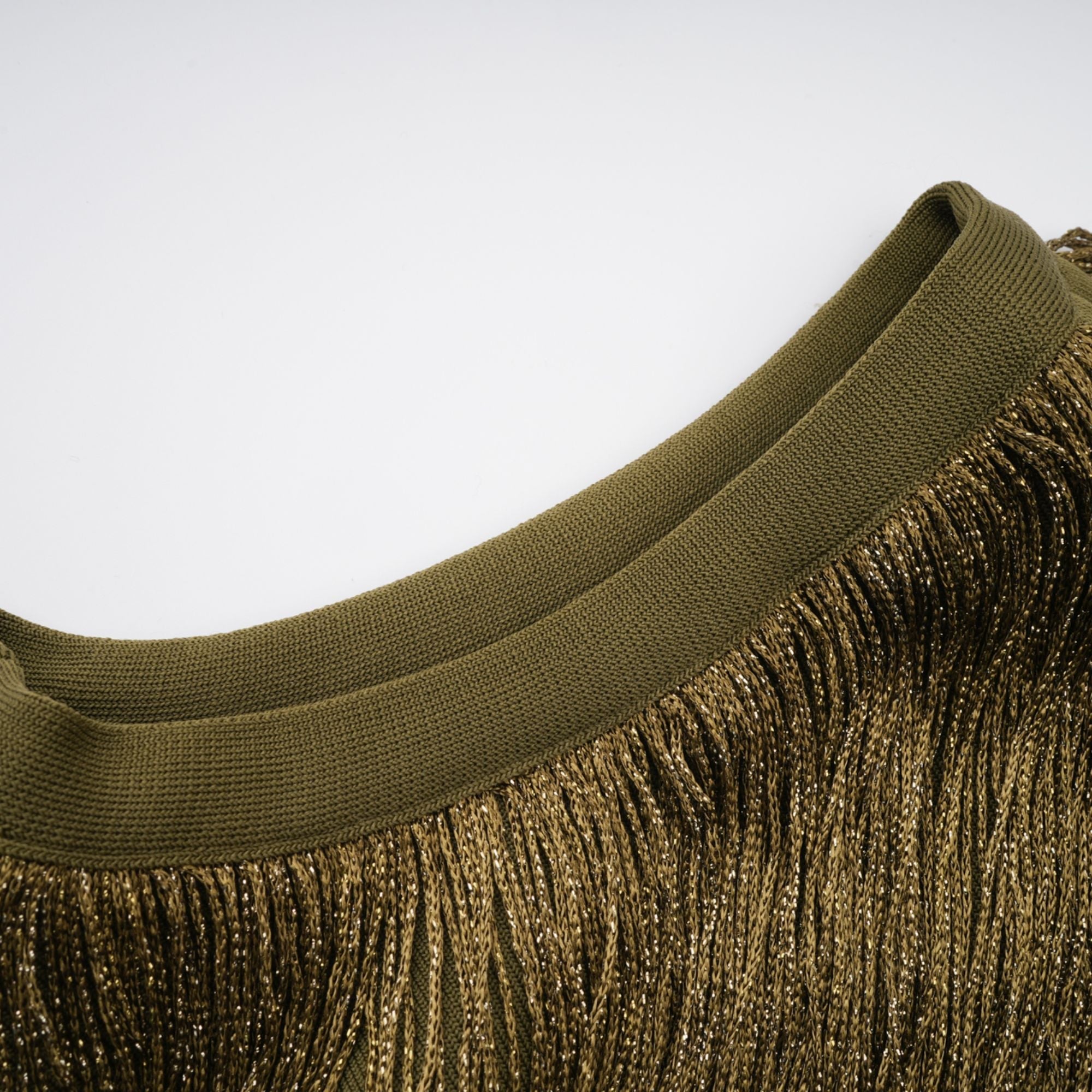 Borbála Green Fringed Top & Satin Skirt Set (Final Sale-US Only)