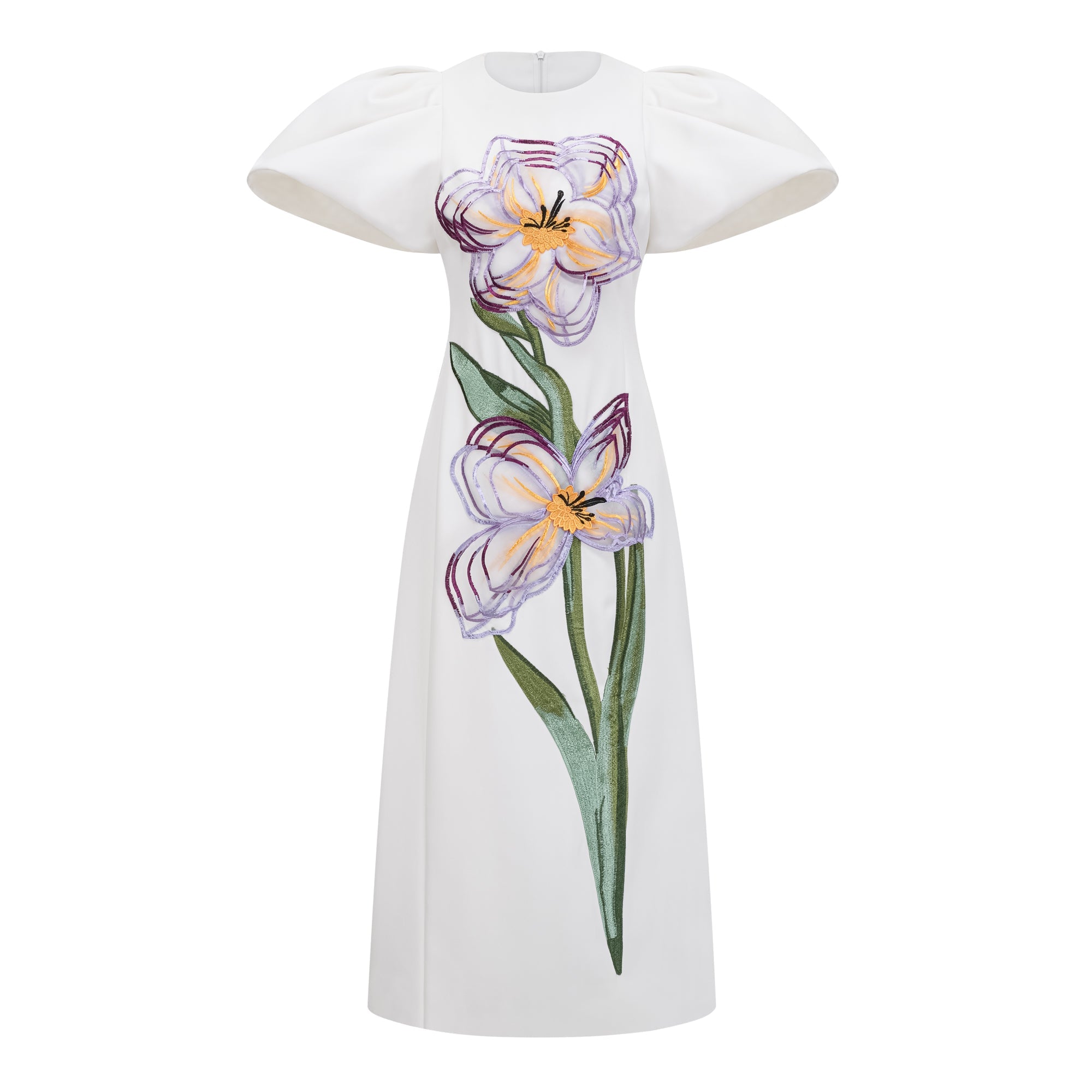 Irène White Sequin Floral Embroidered Midi Dress (Final Sale-US Only)