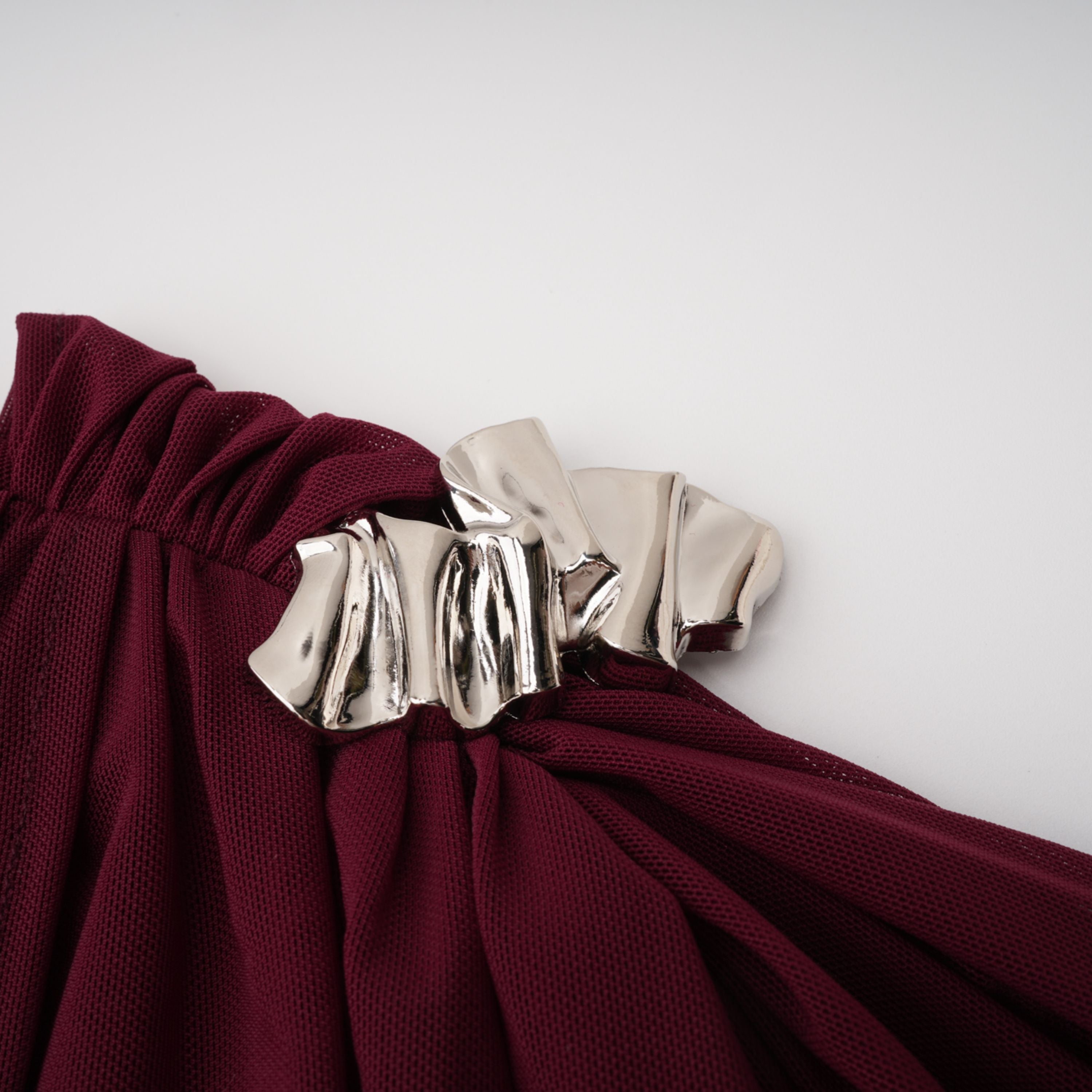 Newton Red Asymmetrical Ribbon Ruched Maxi Dress
