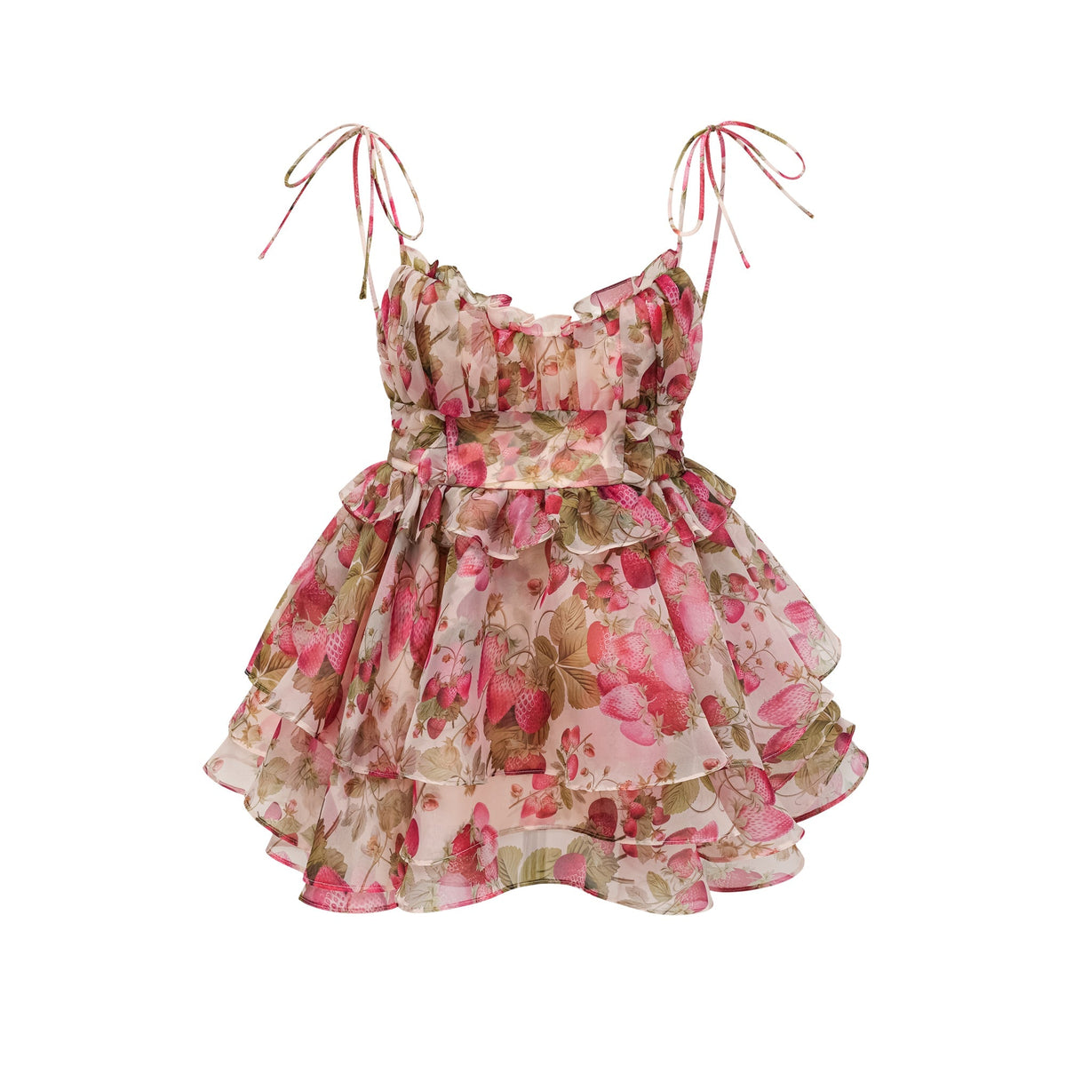 Angèle strawberry-print tiered mini dress