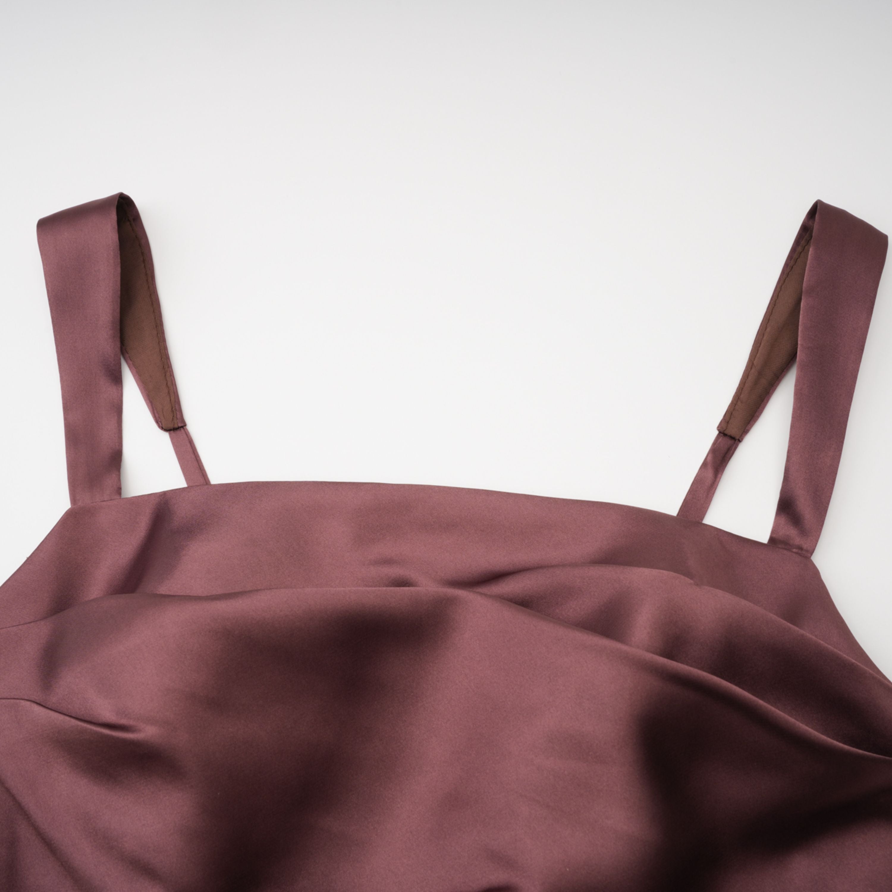 Inmaculada Brown Ruched Satin Maxi Dress (Without Gloves) (Final Sale-US Only)