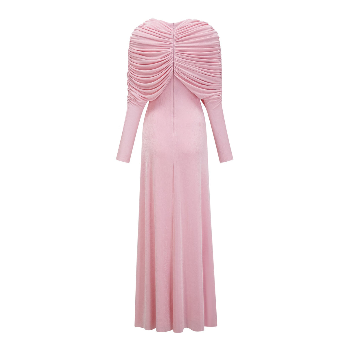 Moderne Pink Shawl Panel Ruched Maxi Dress
