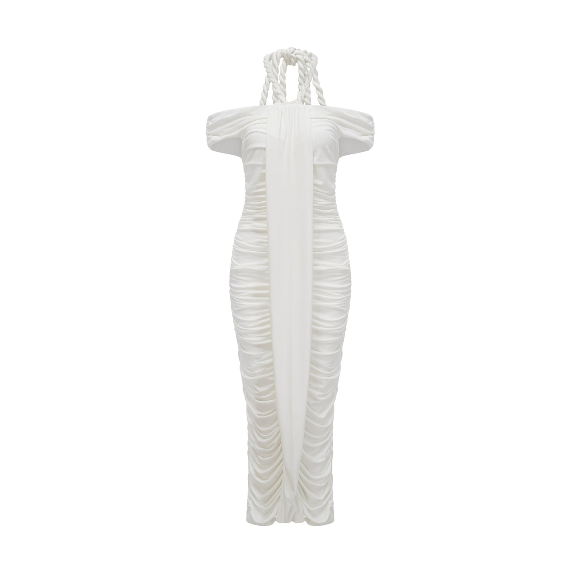 Émeline white braided rope-detail midi dress